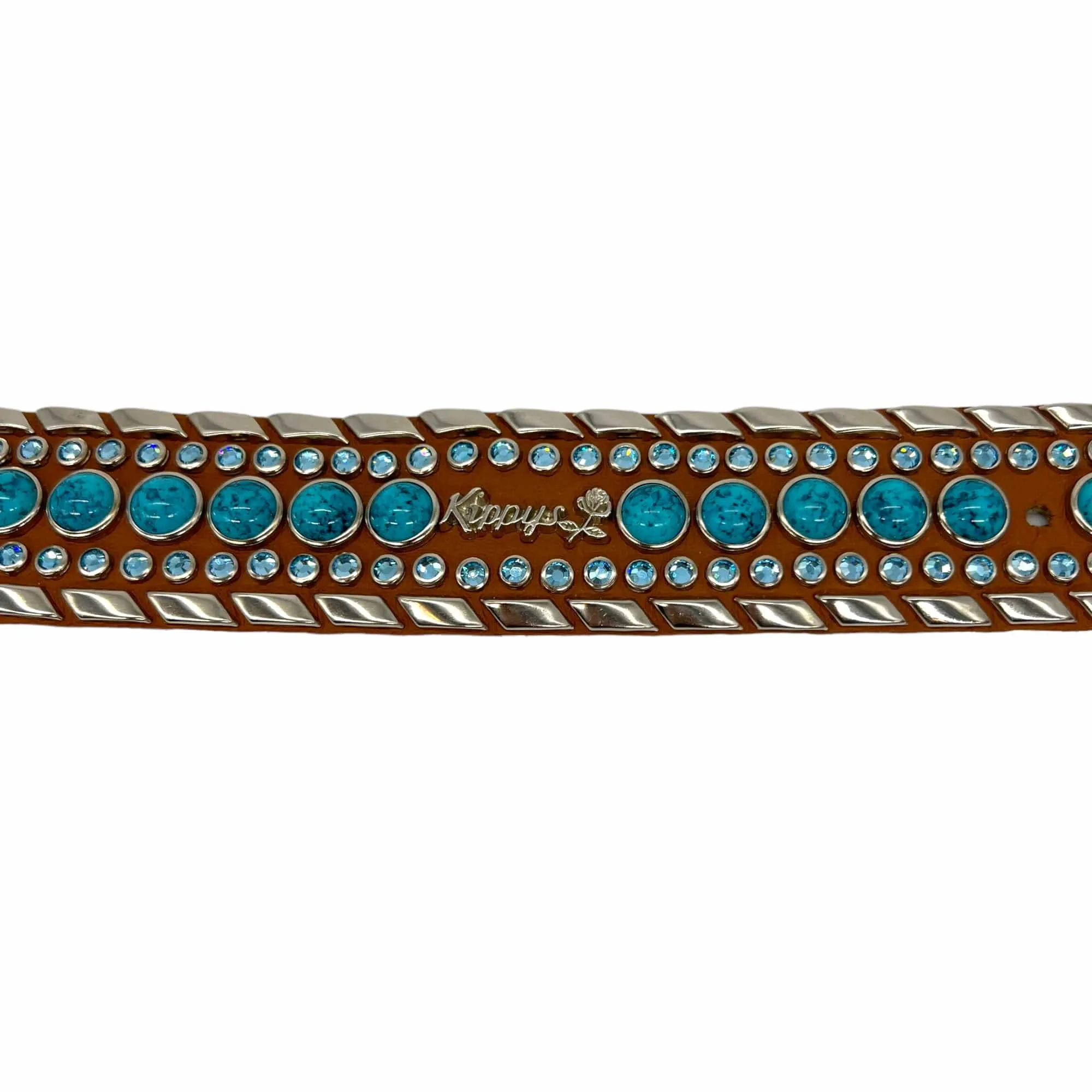 KIPPYS Swarovski Crystal & Turquoise Studded Western Style Belt - Tan