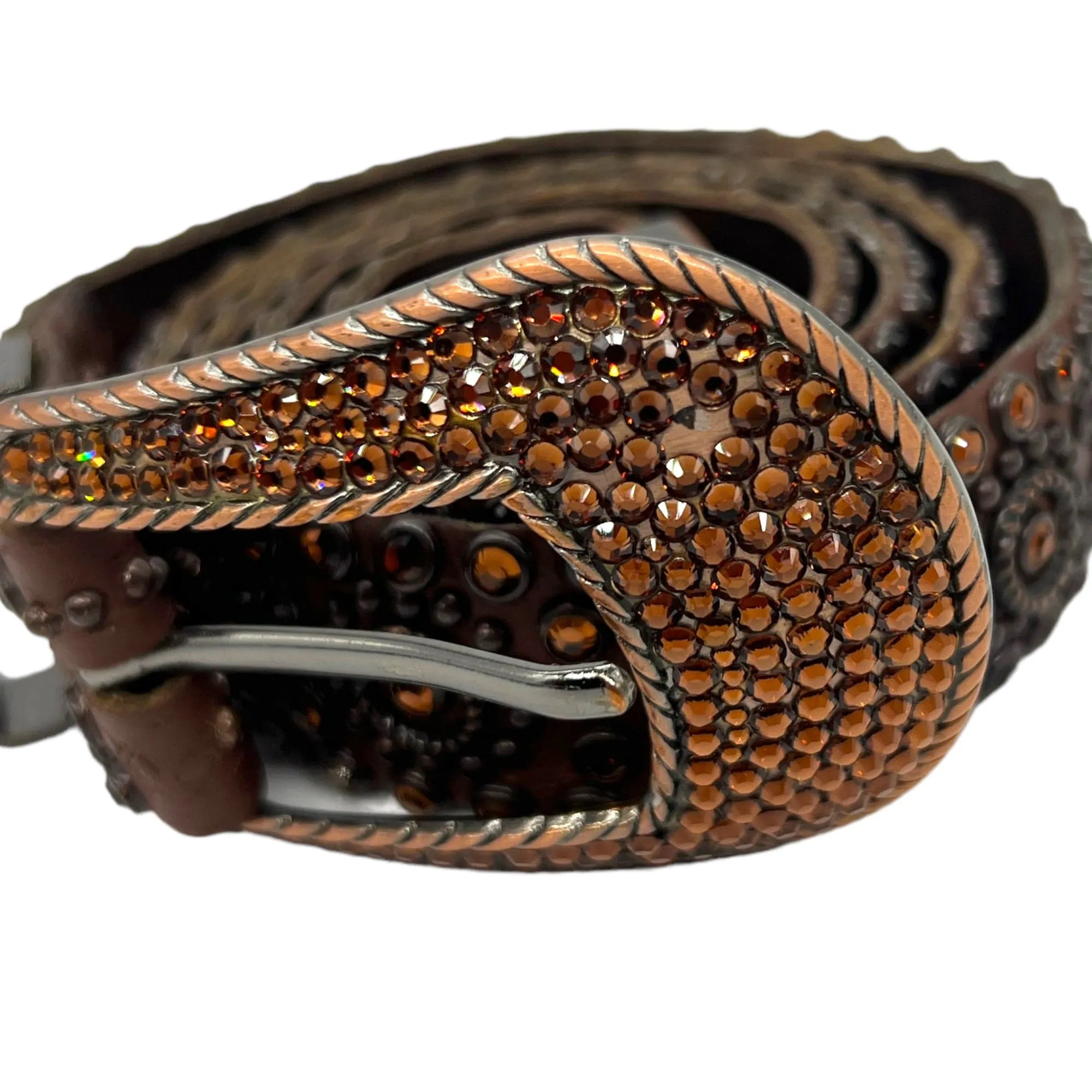 KIPPYS Swarovski Crystal Embellished Western Style Cowgirl Belt - Brown