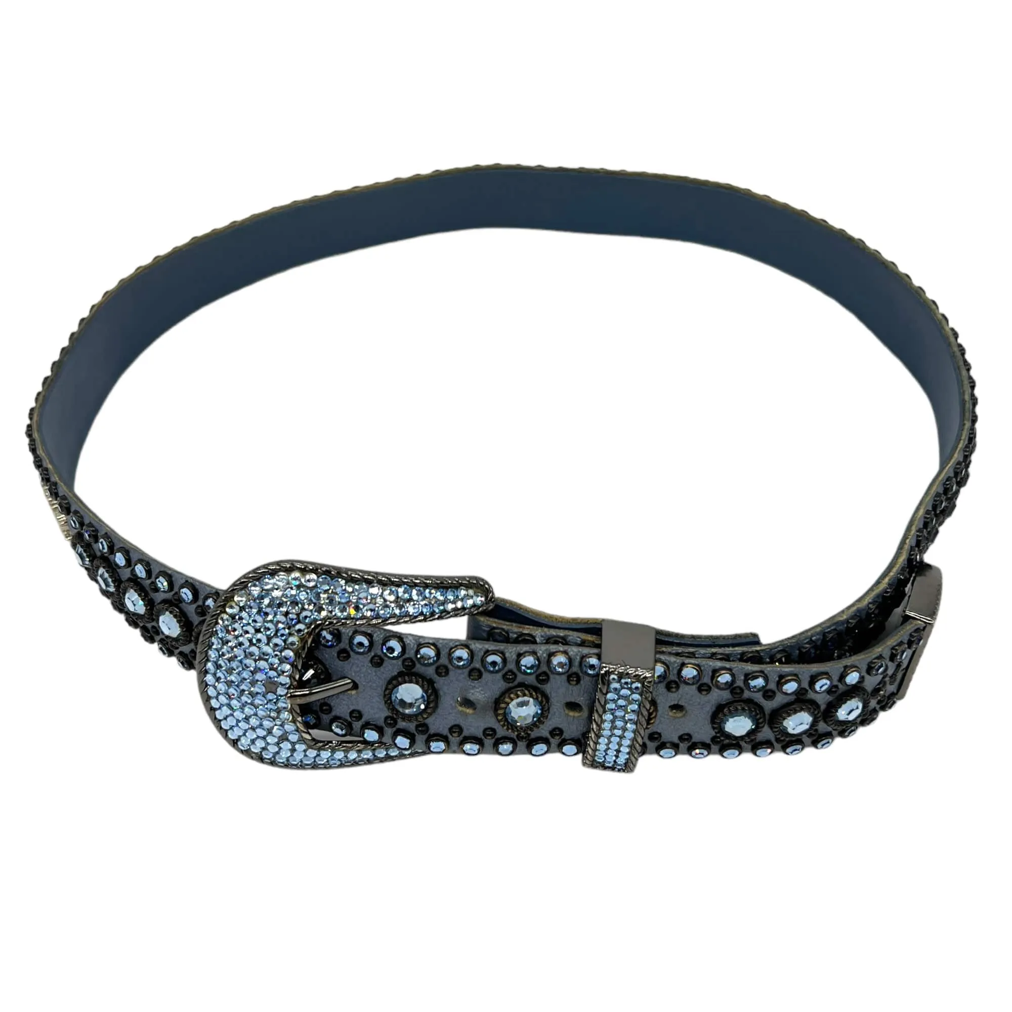 KIPPYS Swarovski Crystal Embellished Western Style Cowgirl Belt - Slate Blue