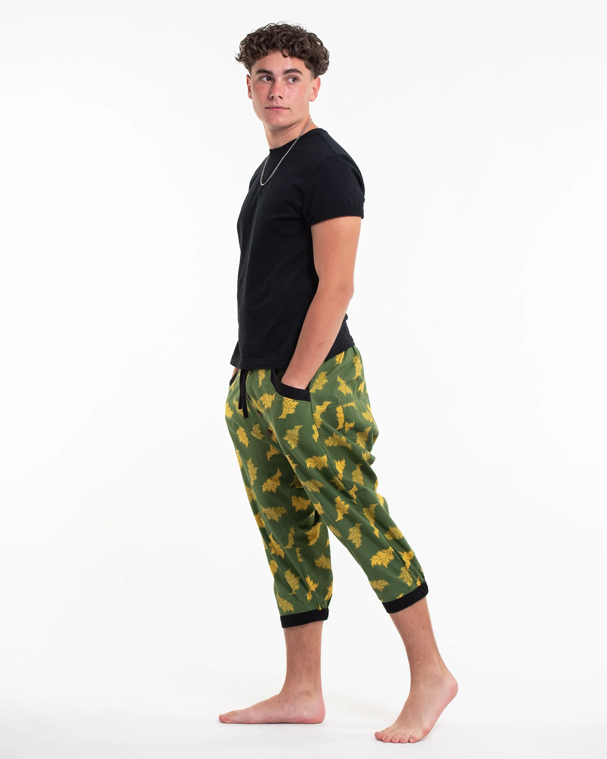 Leaves Men's Harem Pants with Faux Buttons in Green