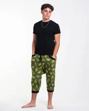 Leaves Men's Harem Pants with Faux Buttons in Green