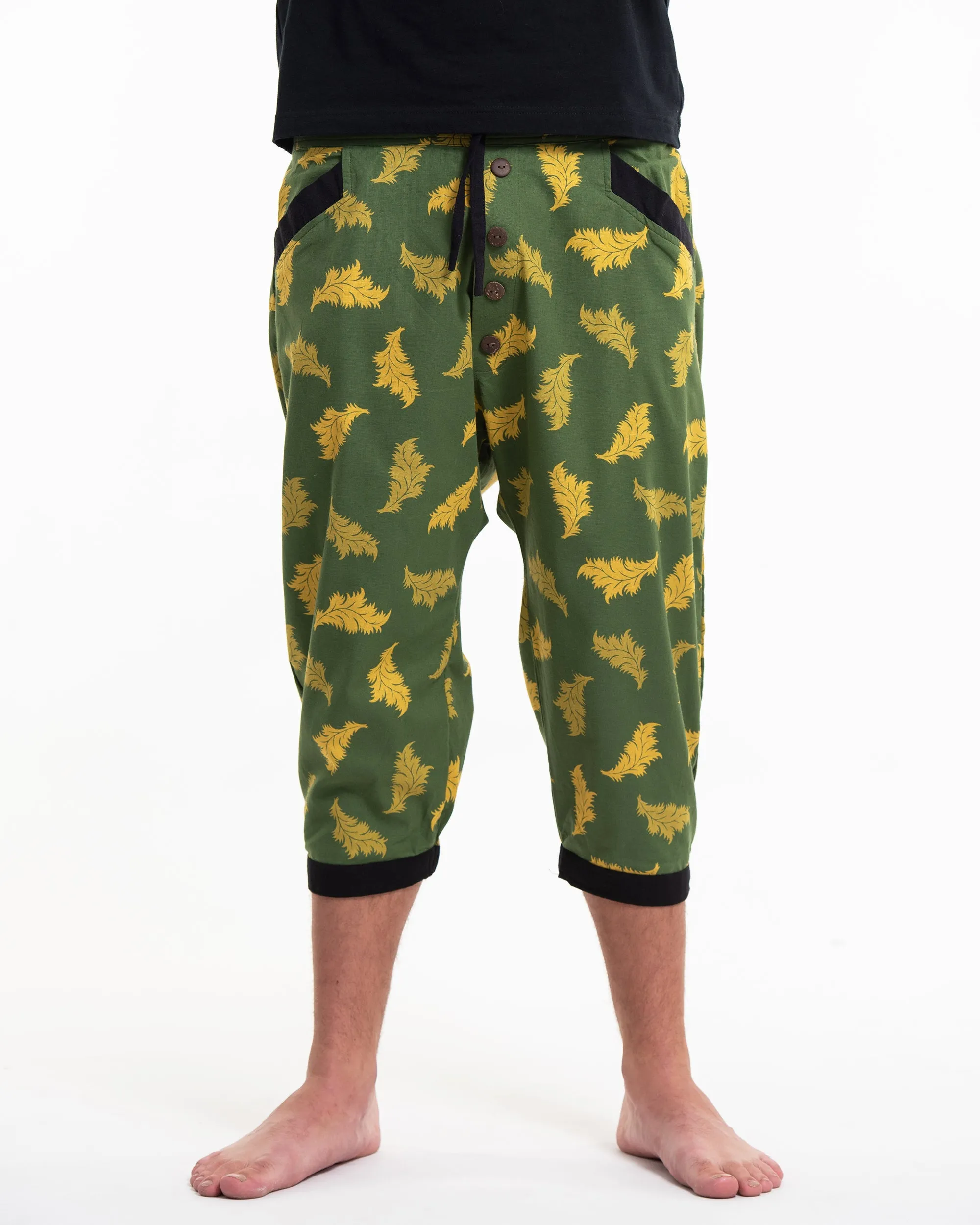 Leaves Men's Harem Pants with Faux Buttons in Green