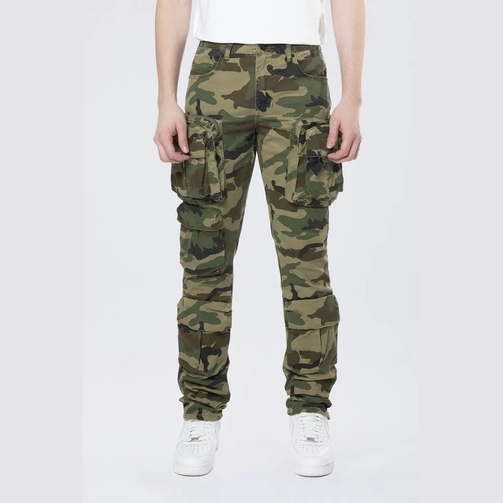 Long Slim 5 Pocket Cargo Twill Pants - Wood Camo