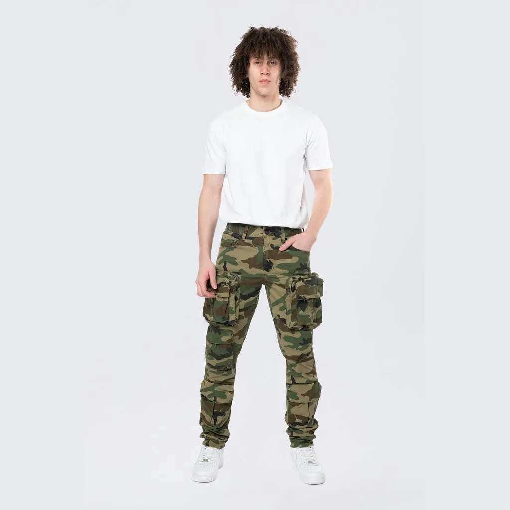 Long Slim 5 Pocket Cargo Twill Pants - Wood Camo