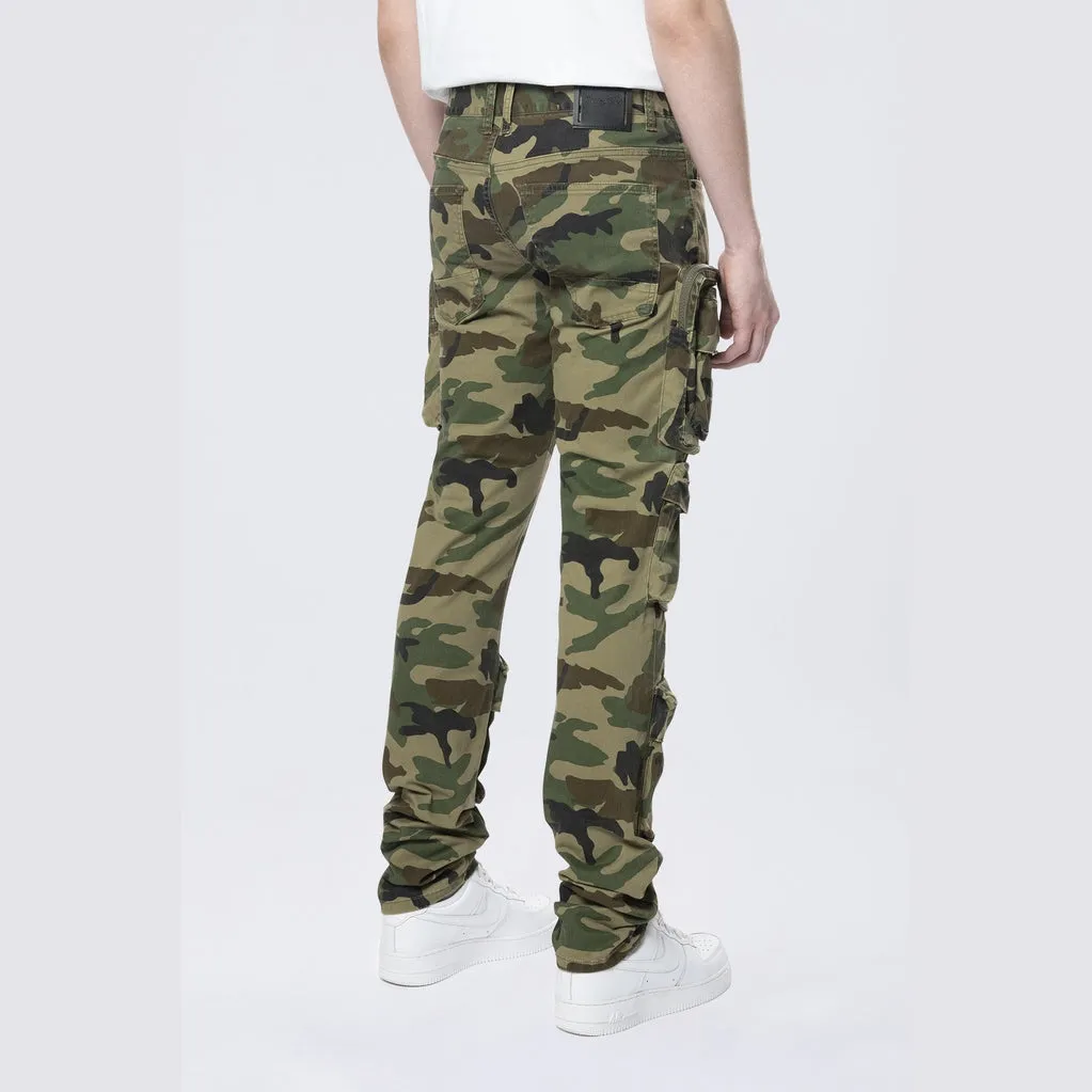 Long Slim 5 Pocket Cargo Twill Pants - Wood Camo