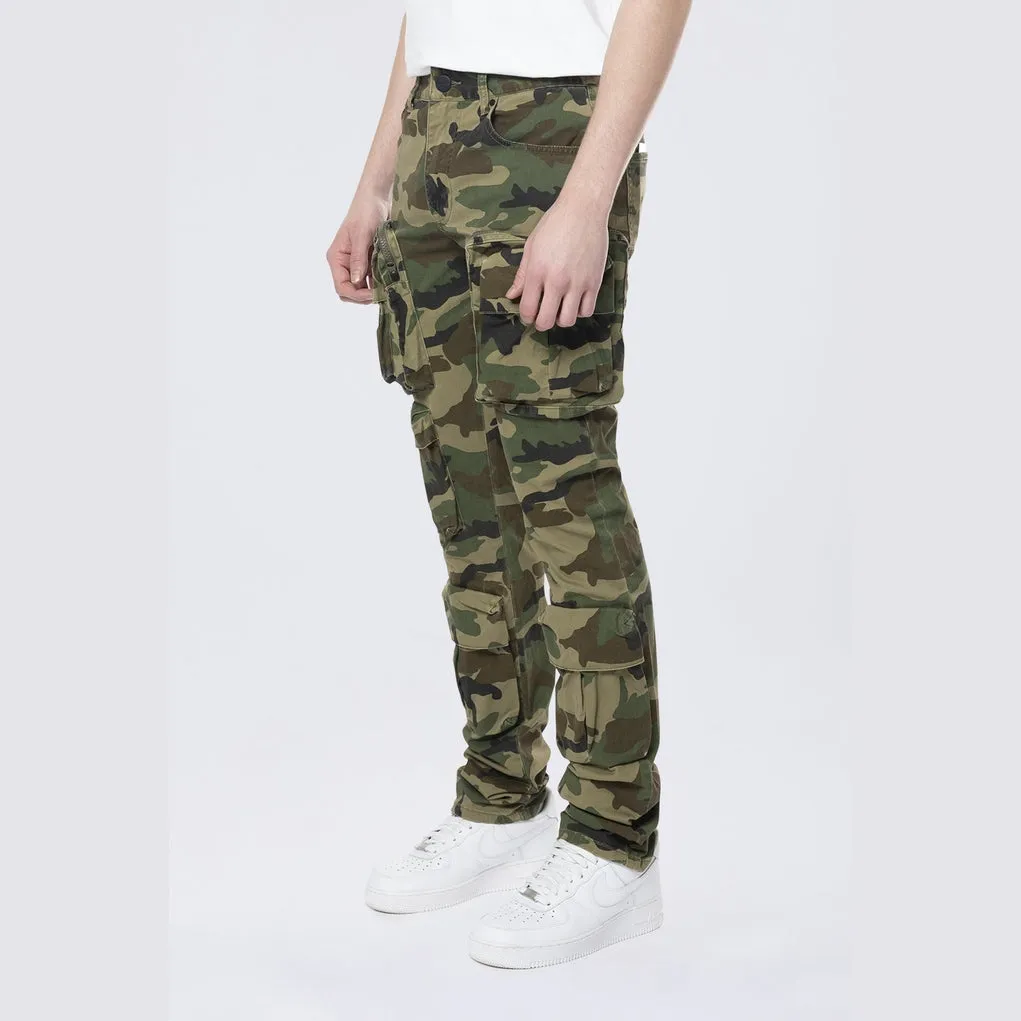 Long Slim 5 Pocket Cargo Twill Pants - Wood Camo