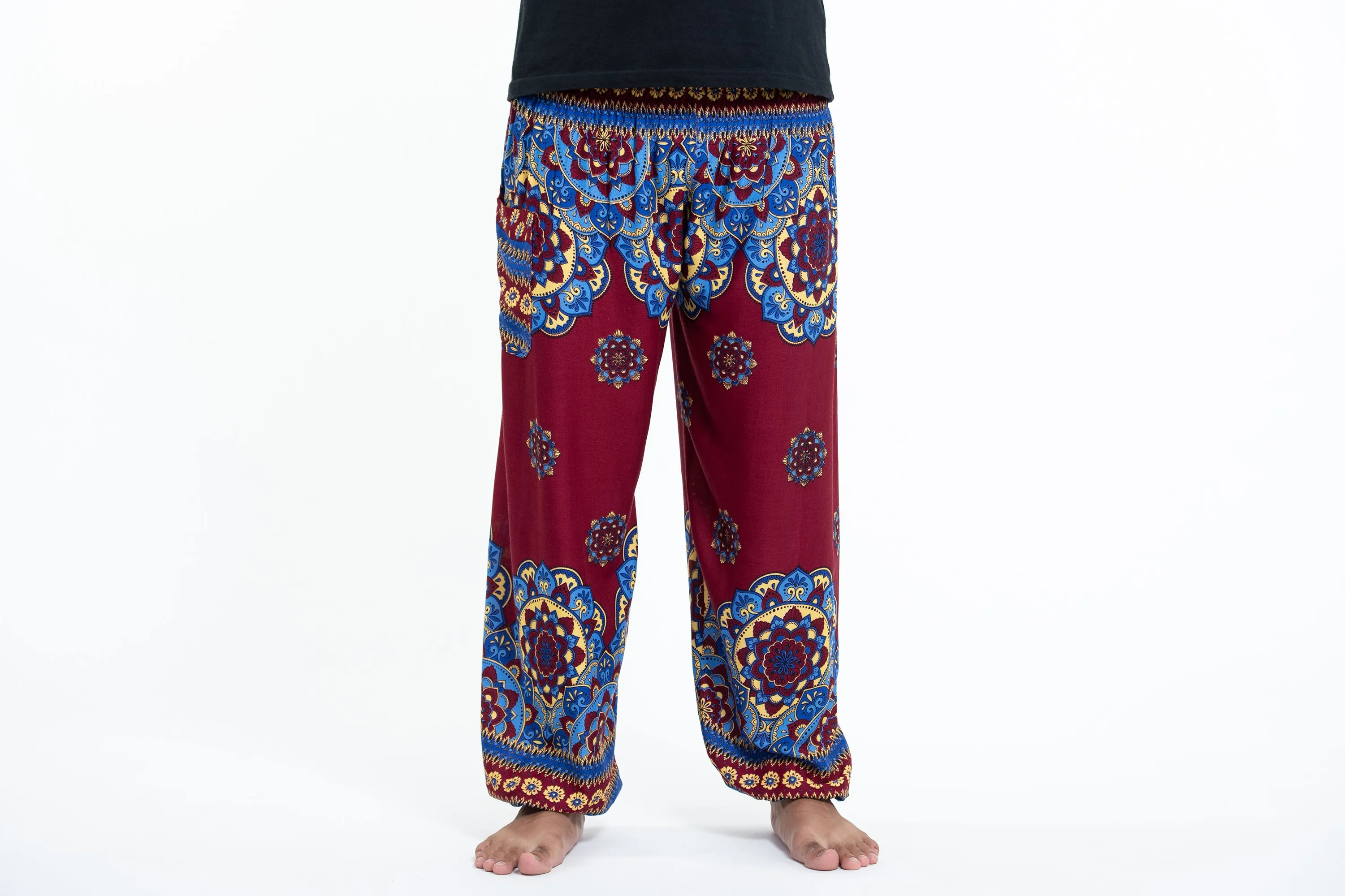 Lotus Mandalas Men's Harem Pants in Red