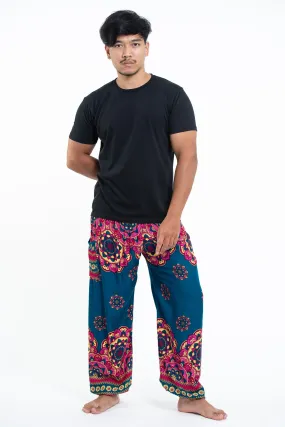 Lotus Mandalas Men's Harem Pants in Turquoise