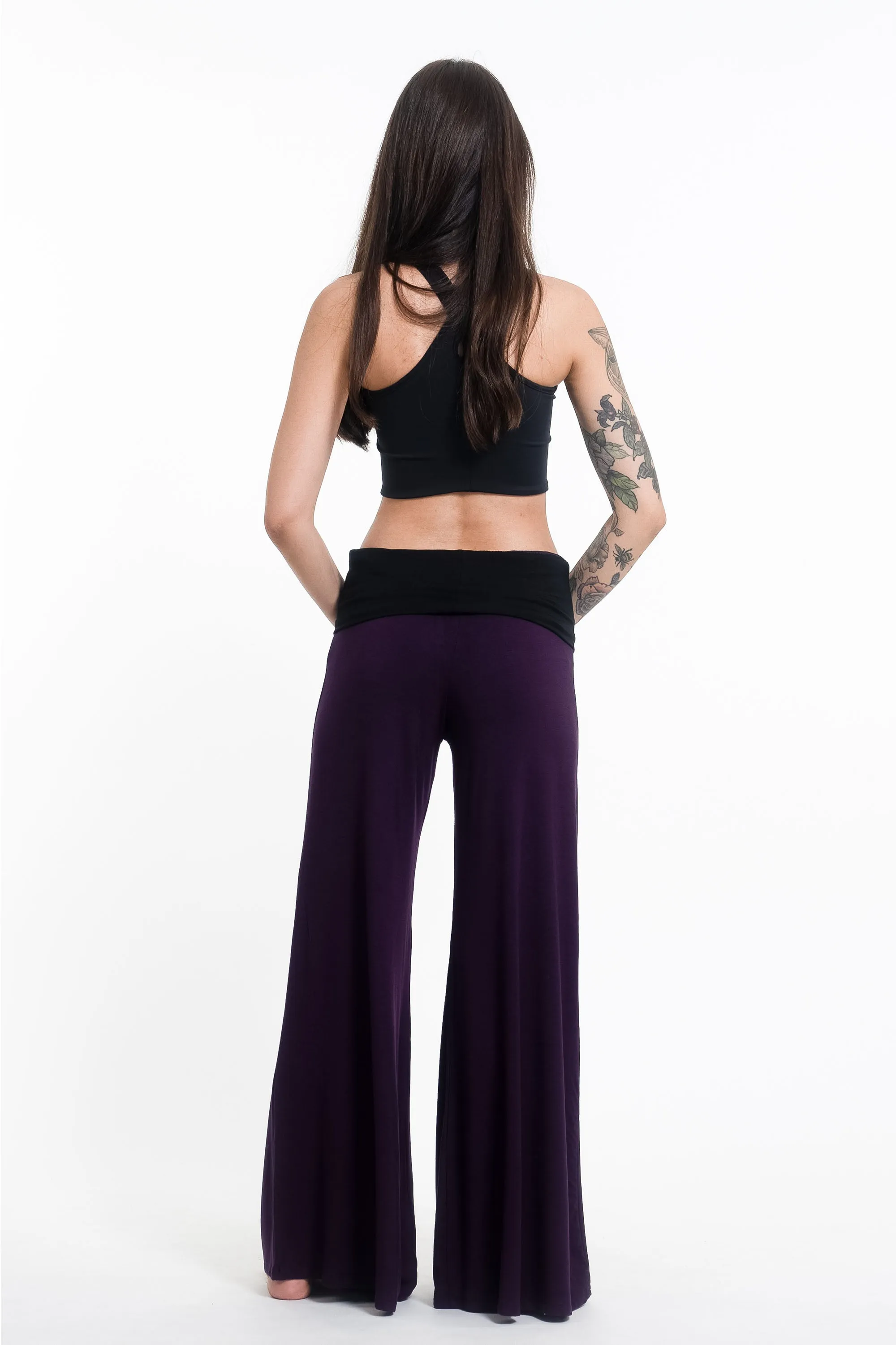 Mandala Print Wide Leg Palazzo Harem Pants Cotton Spandex in Purple