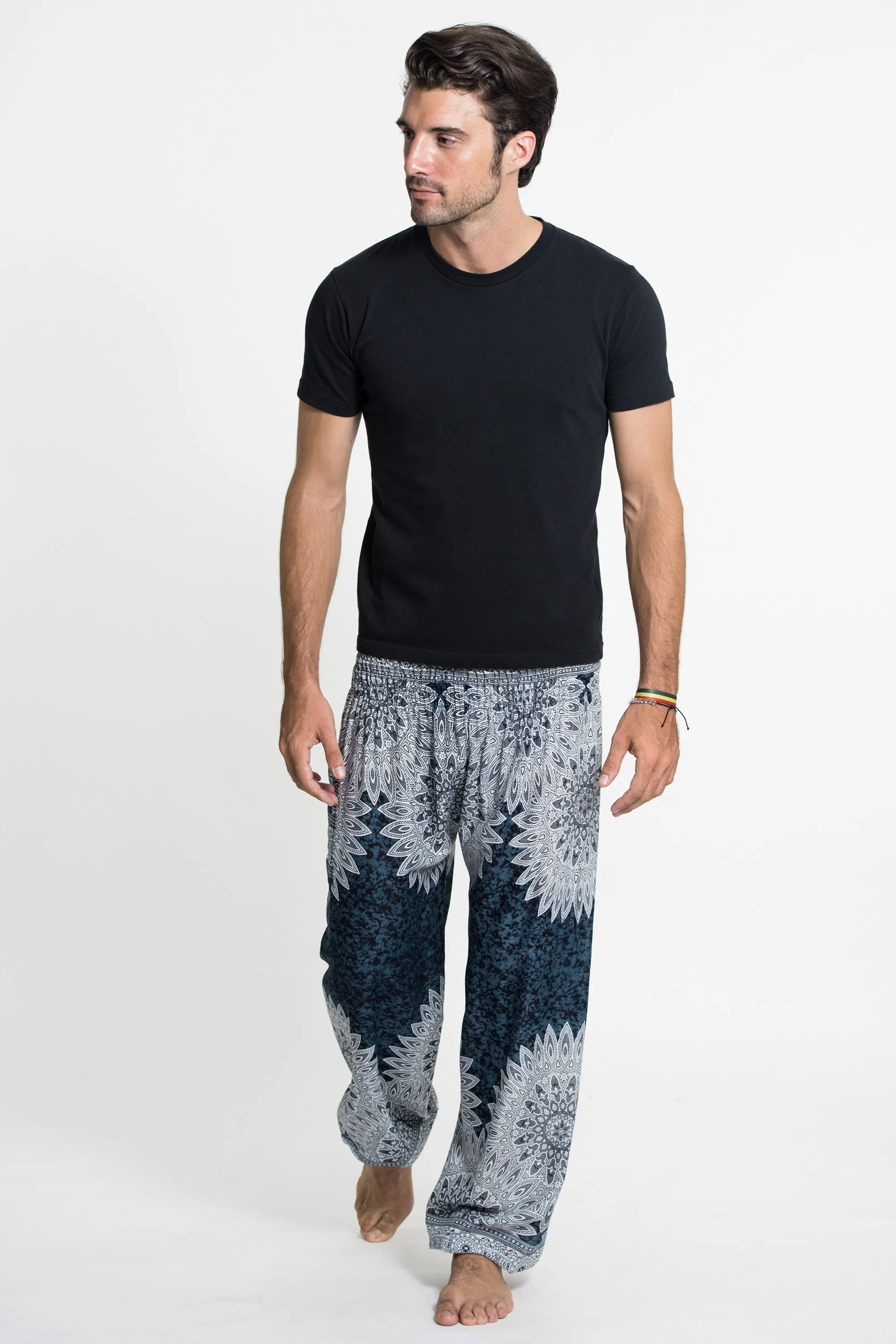 Marble Mandalas Men's Harem Pants in Indigo