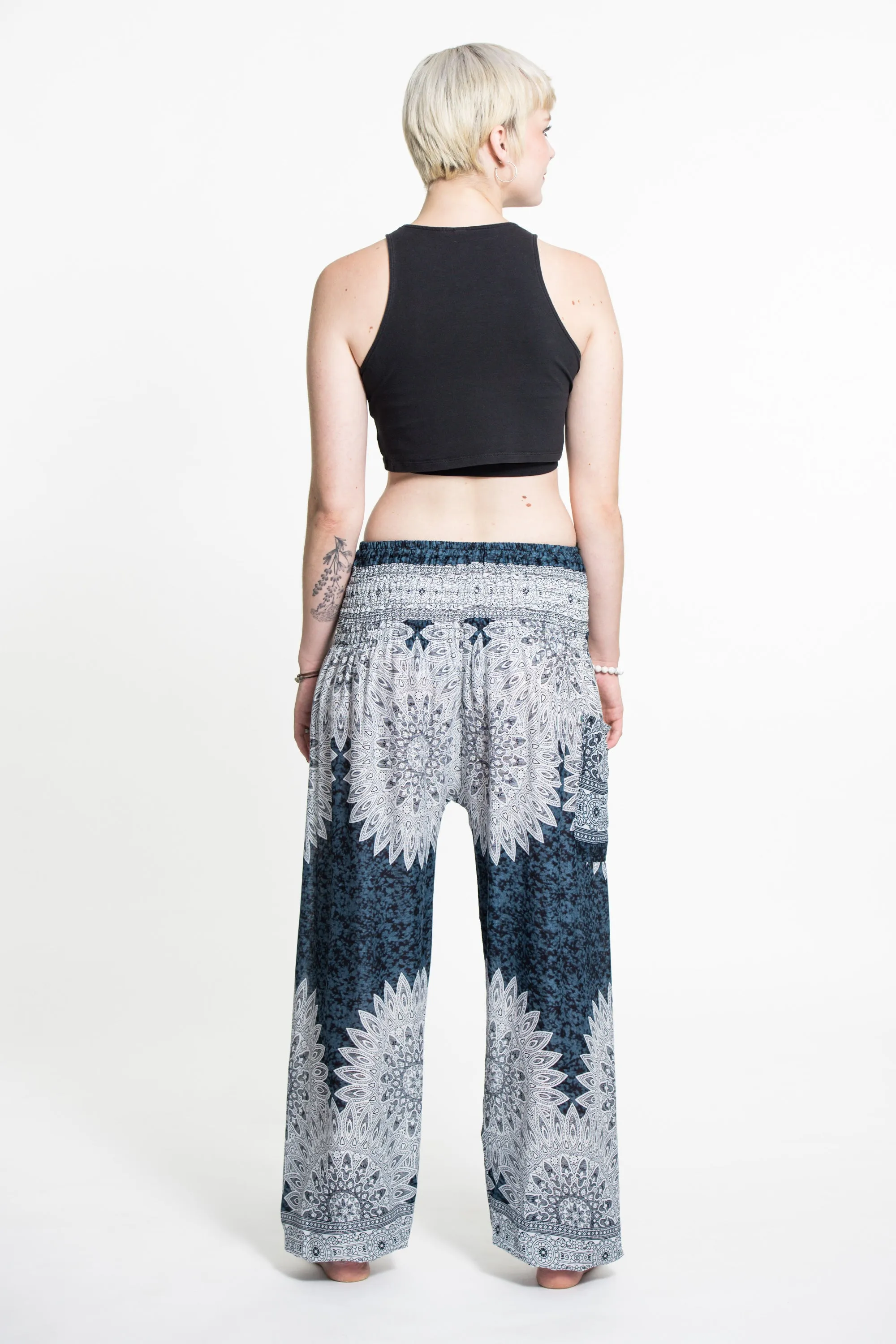 Marble Mandalas Women's Harem Pants in Indigo