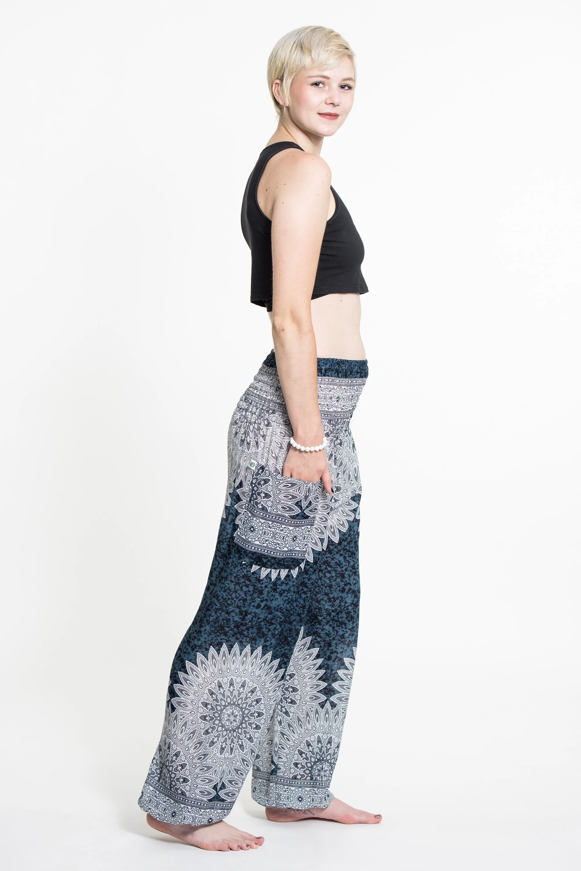 Marble Mandalas Women's Harem Pants in Indigo