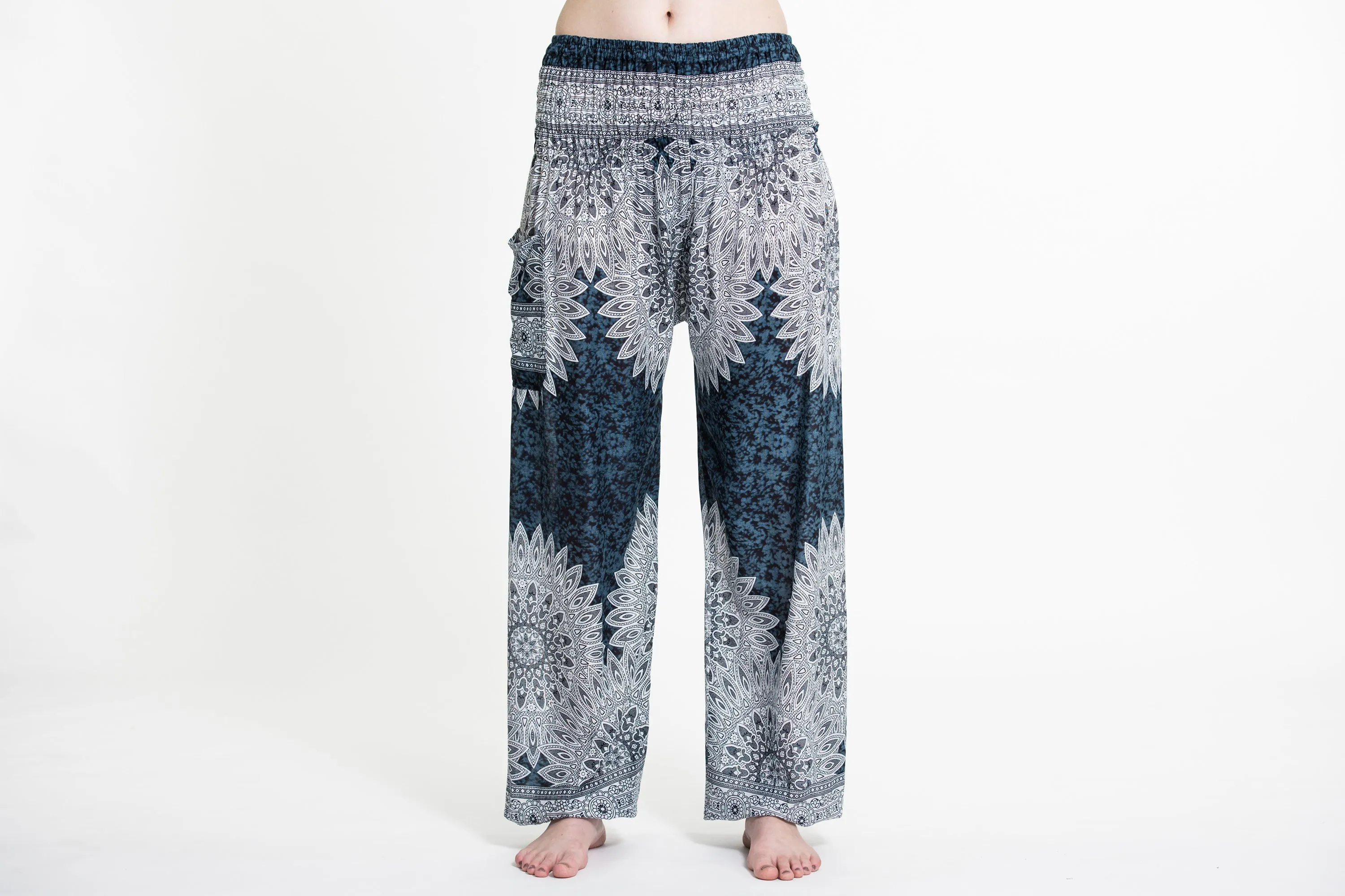 Marble Mandalas Women's Harem Pants in Indigo