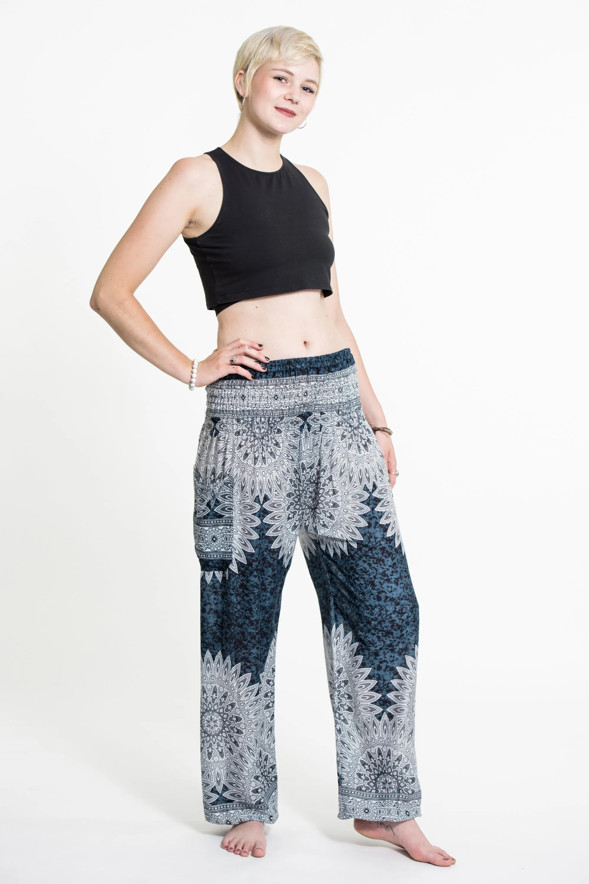 Marble Mandalas Women's Harem Pants in Indigo