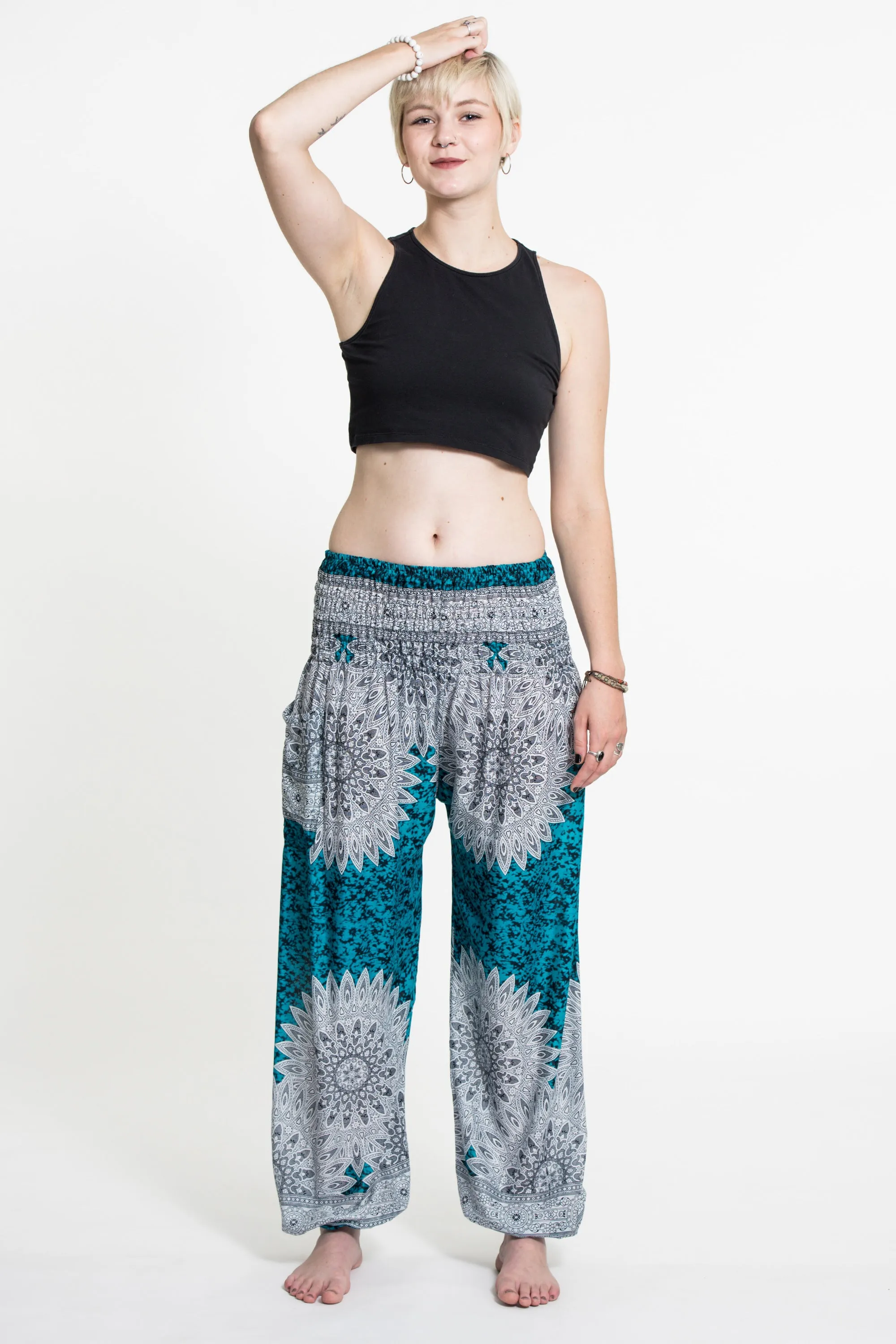 Marble Mandalas Women's Harem Pants in Turquoise