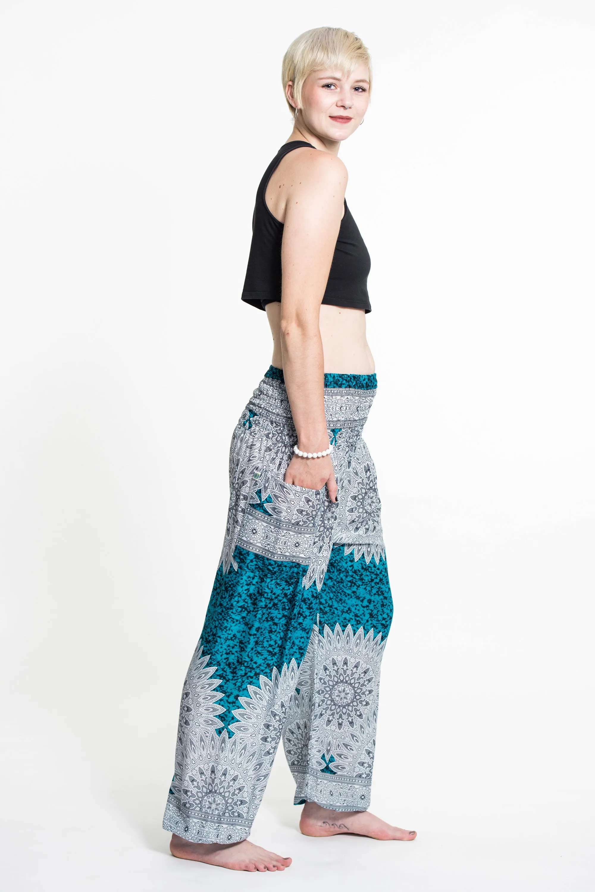 Marble Mandalas Women's Harem Pants in Turquoise