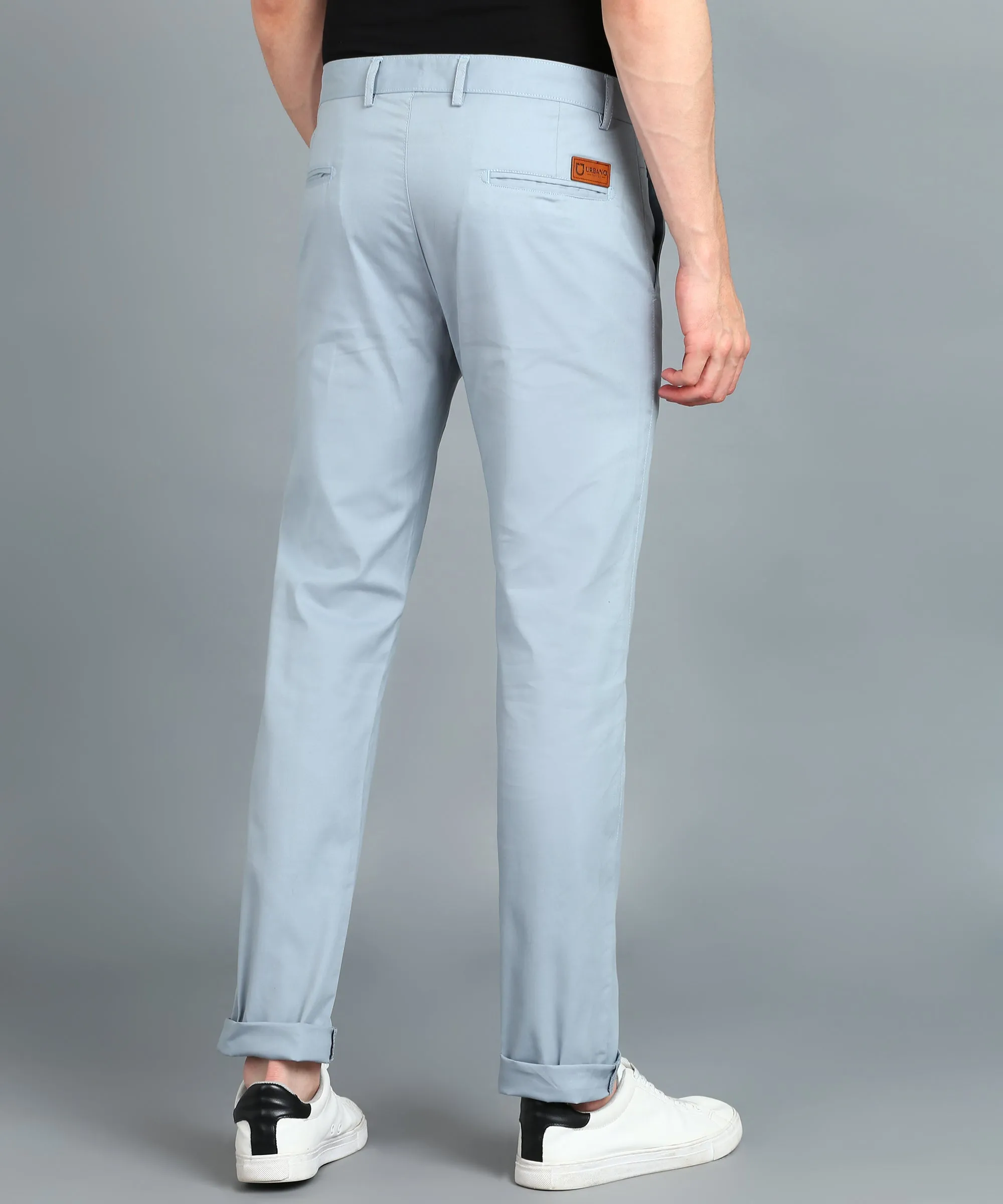 Men's Blue Cotton Light Weight Non-Stretch Slim Fit Casual Trousers