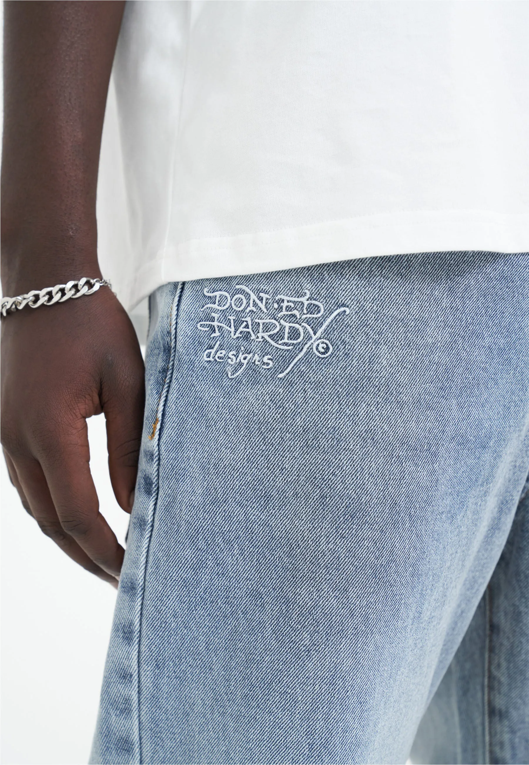 Mens Nyc-Skull Diamante Denim Trousers Jeans - Bleach