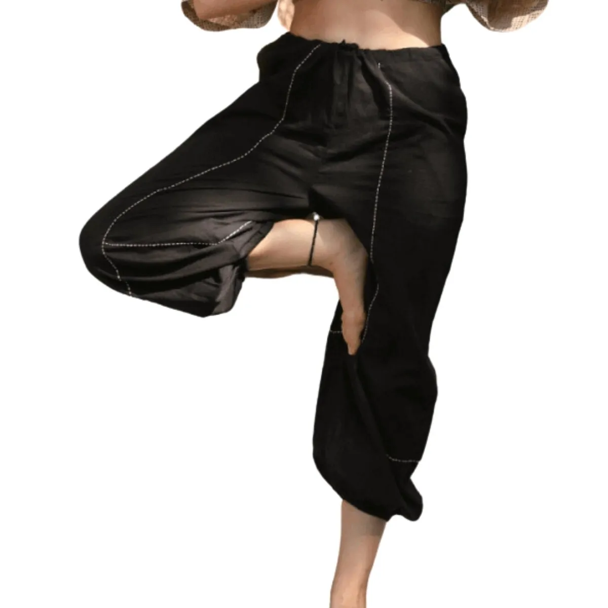 Natural Cotton Harem Pants in Black