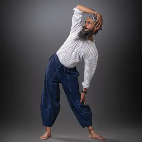 Navy-Blue Handwoven Cotton Stitch Detail Yoga Harem Pant | Athleisure Pant for Men