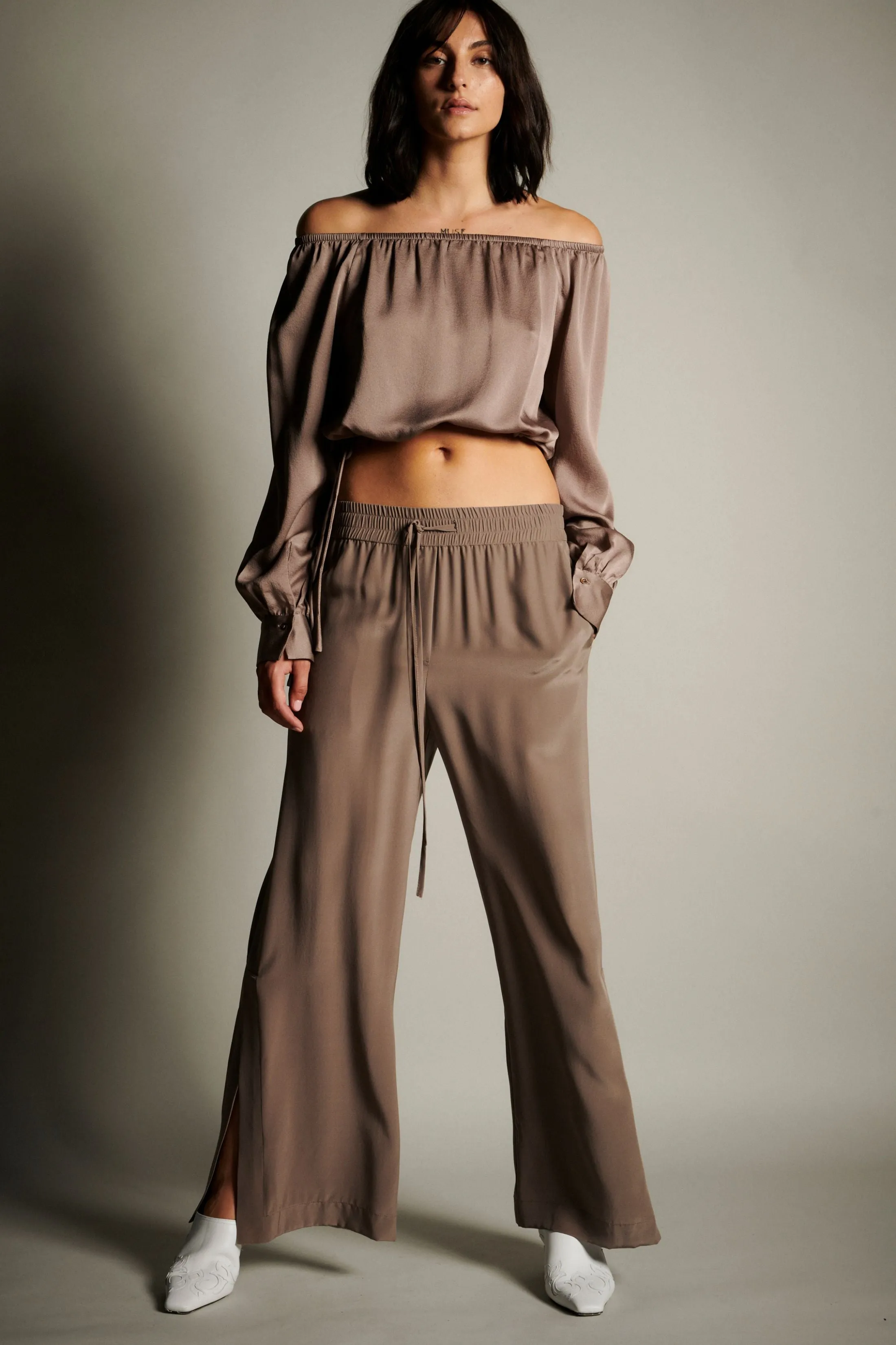 Pajama Wide Leg Silk Pants - Ash