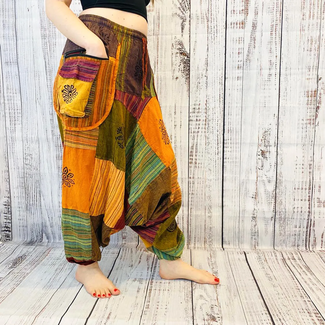 Patchwork Harem Unisex Cotton Pants