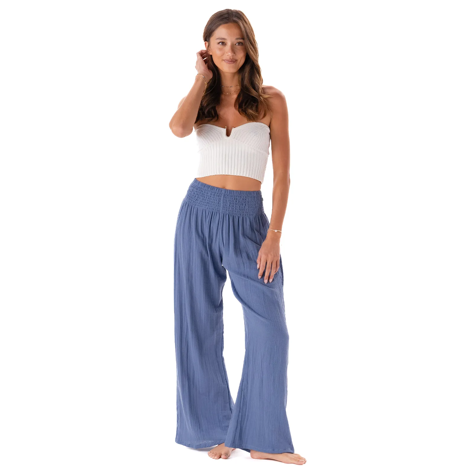 Periwinkle Wide Leg Cotton Pants