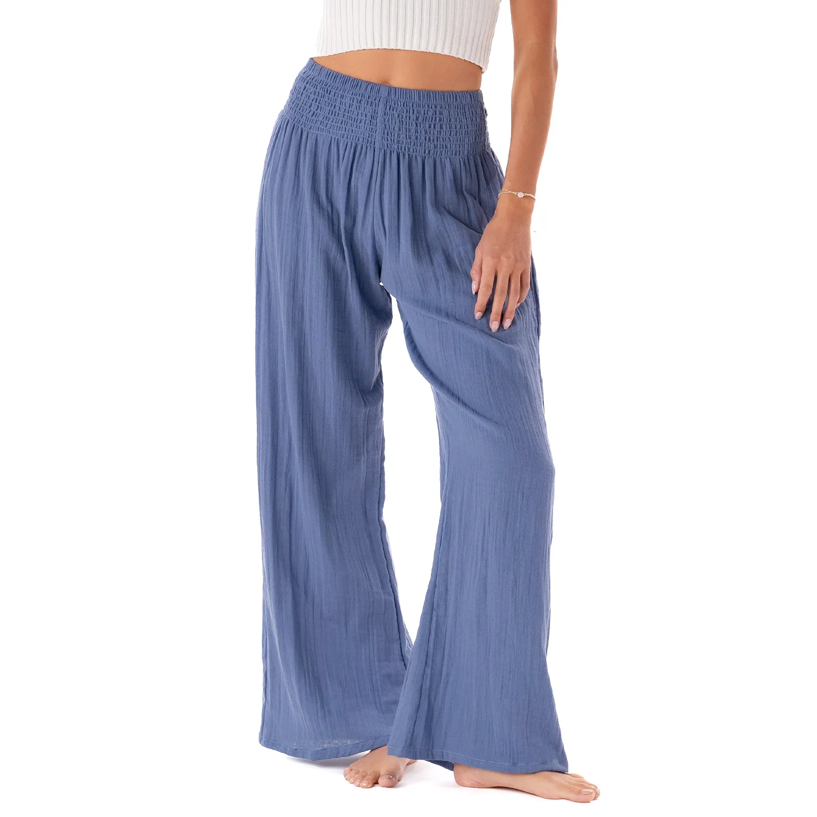 Periwinkle Wide Leg Cotton Pants