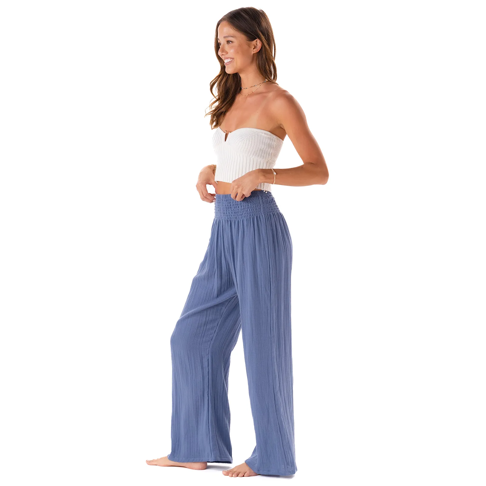 Periwinkle Wide Leg Cotton Pants