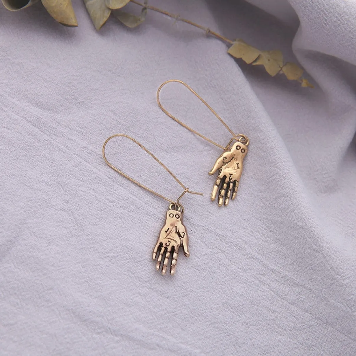 Punk Style Golden Hands Ear Hook Style Drop Earrings