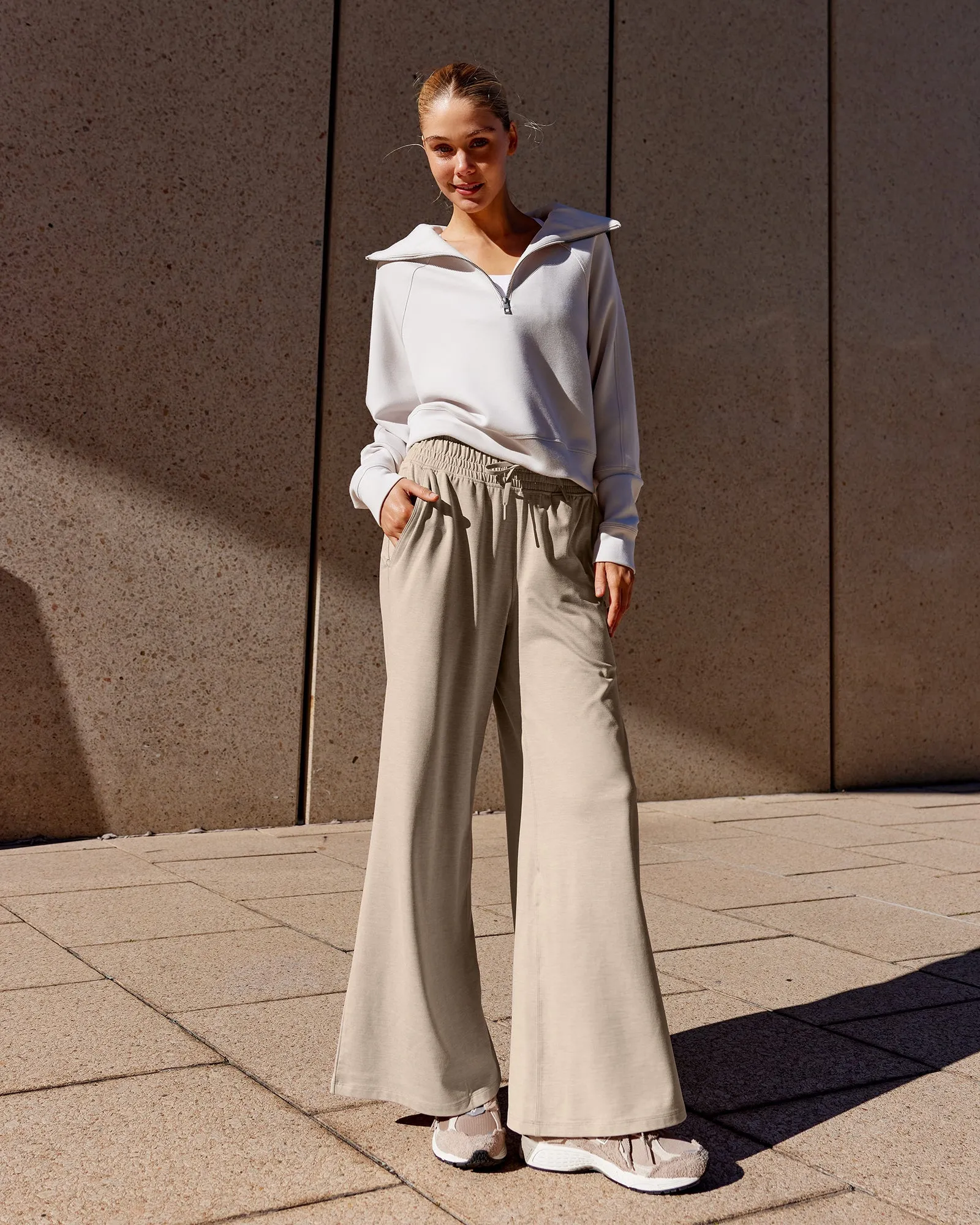 Restore CloudFLX Wide Leg Pants - Oatmeal Marl