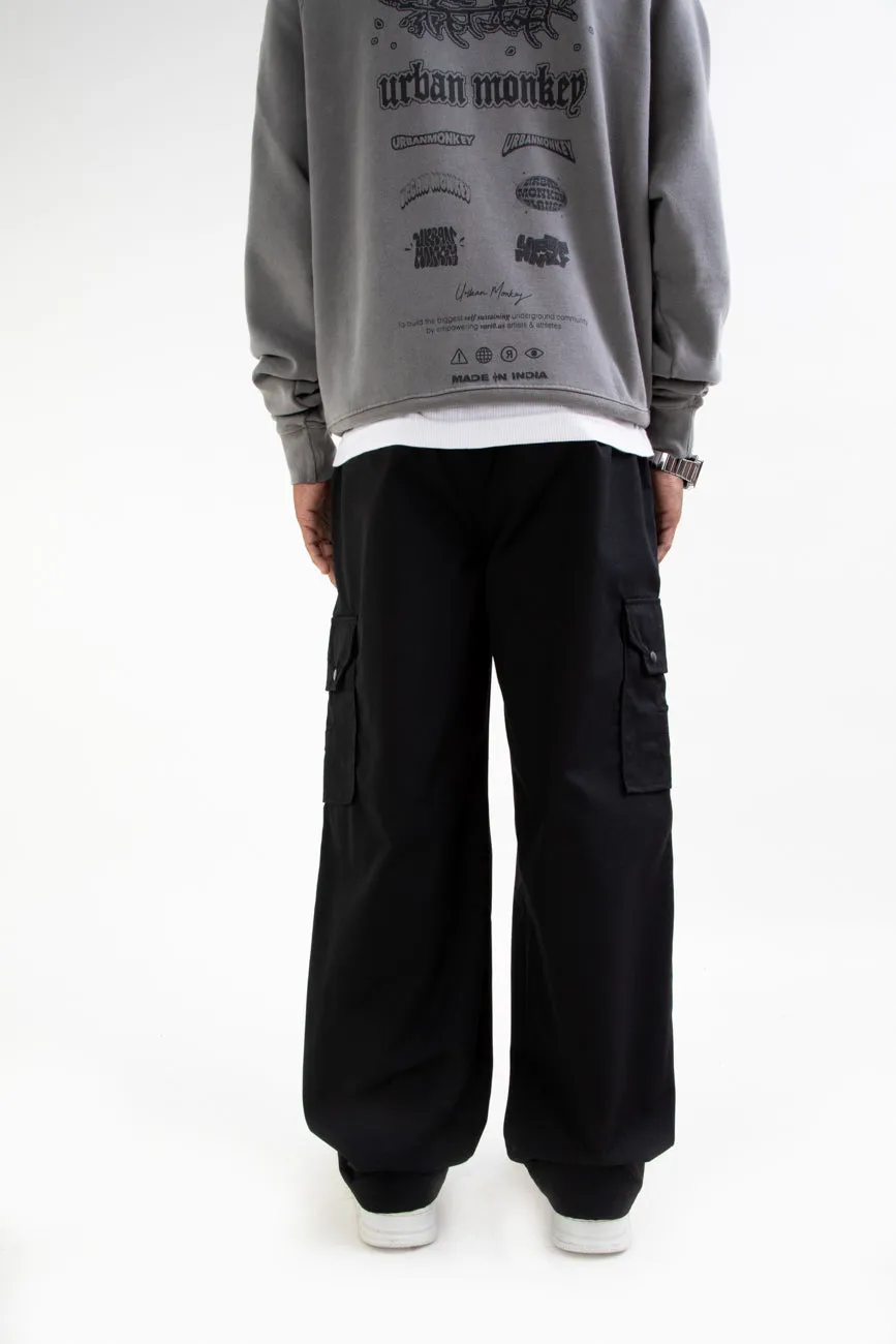 Ripstop Wide Leg Cargo Pants // Black