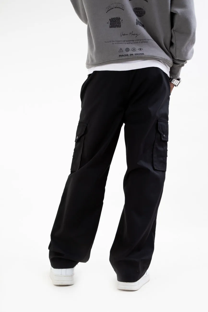 Ripstop Wide Leg Cargo Pants // Black