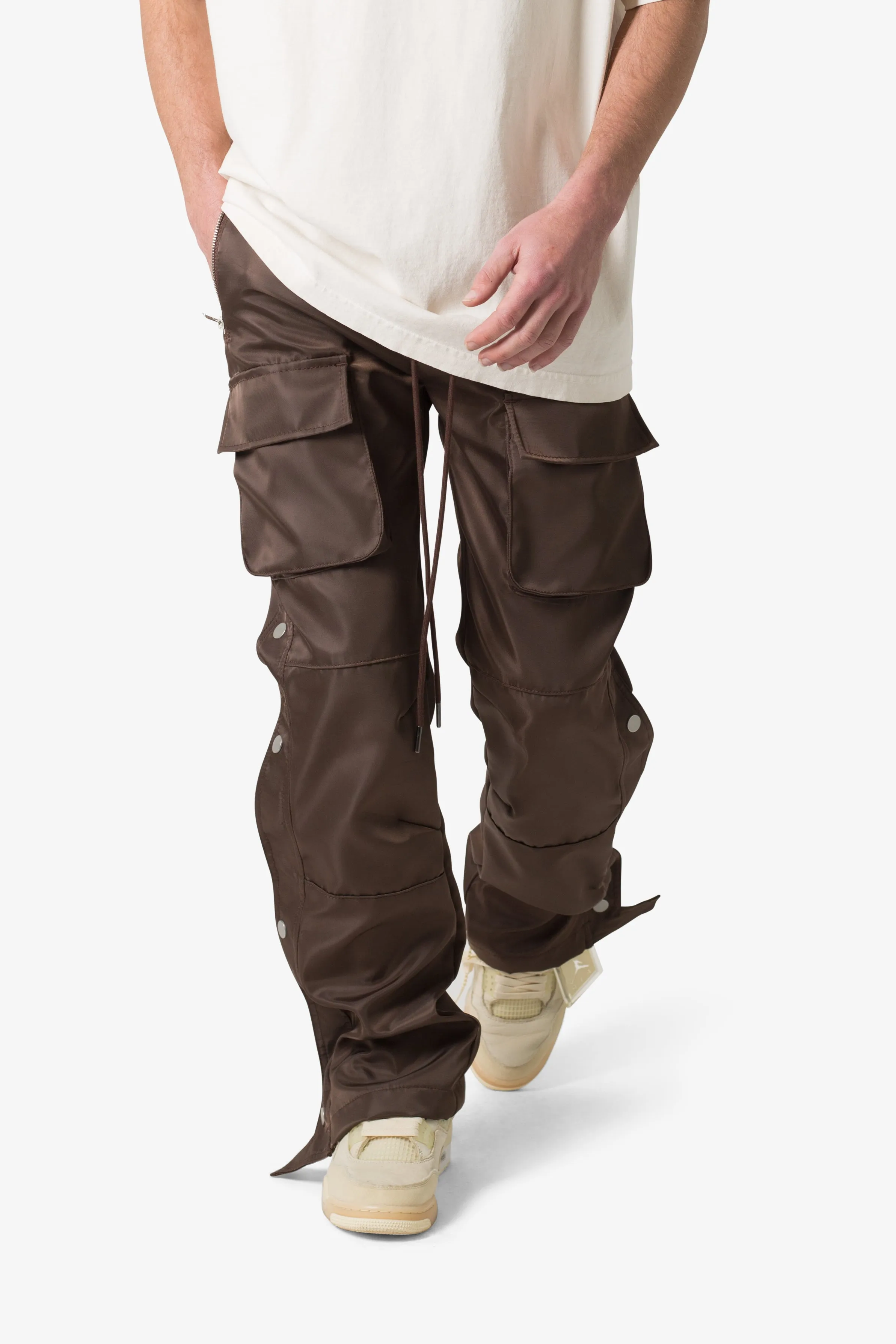 Snap Front Cargo Pants - Brown