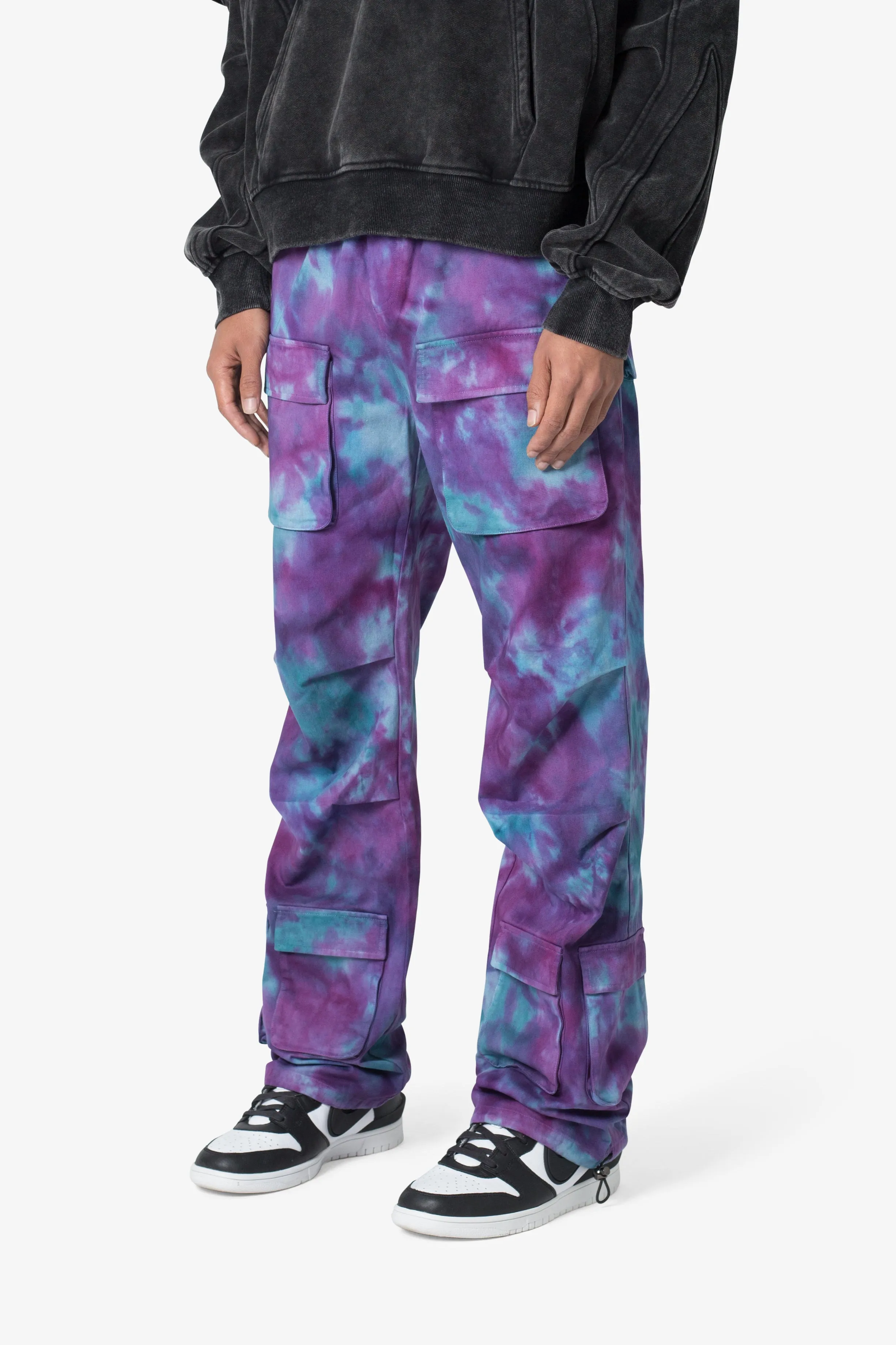 Tie Dyed Cargo Pants - Purple/Pink