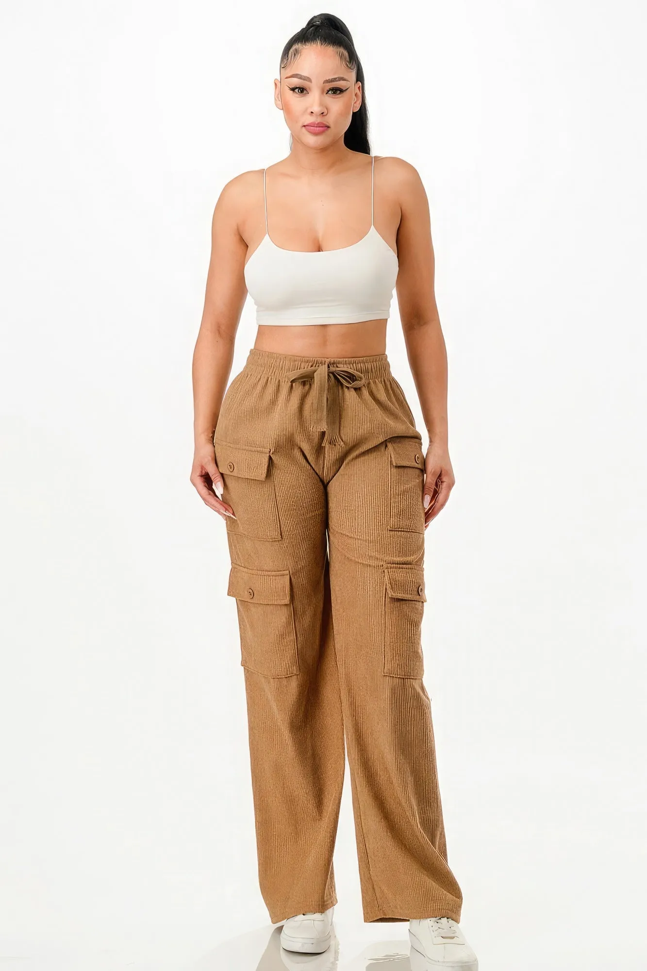 Tie Front Corduroy Cargo Pants