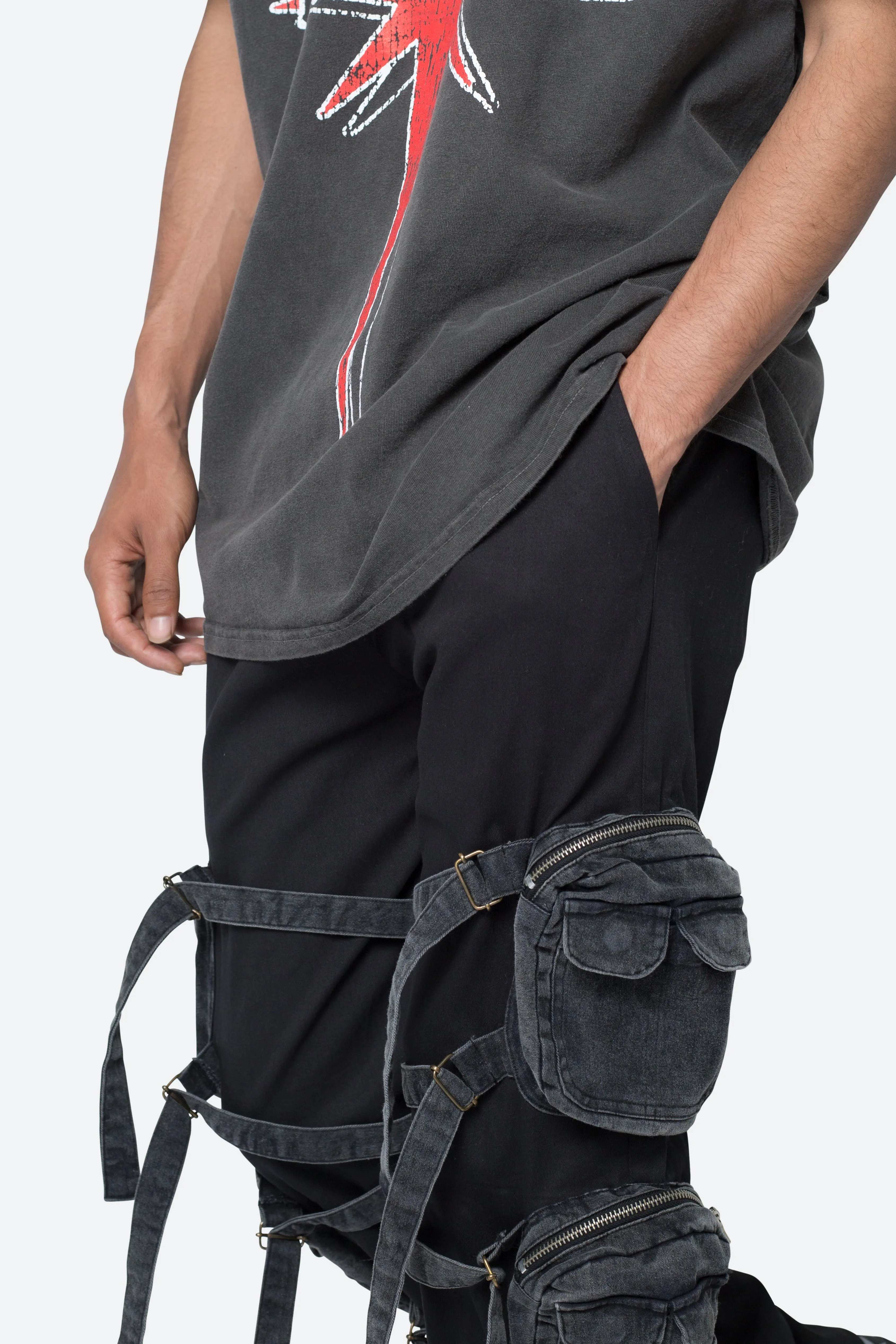 Twill Strapped Cargo Pants - Black