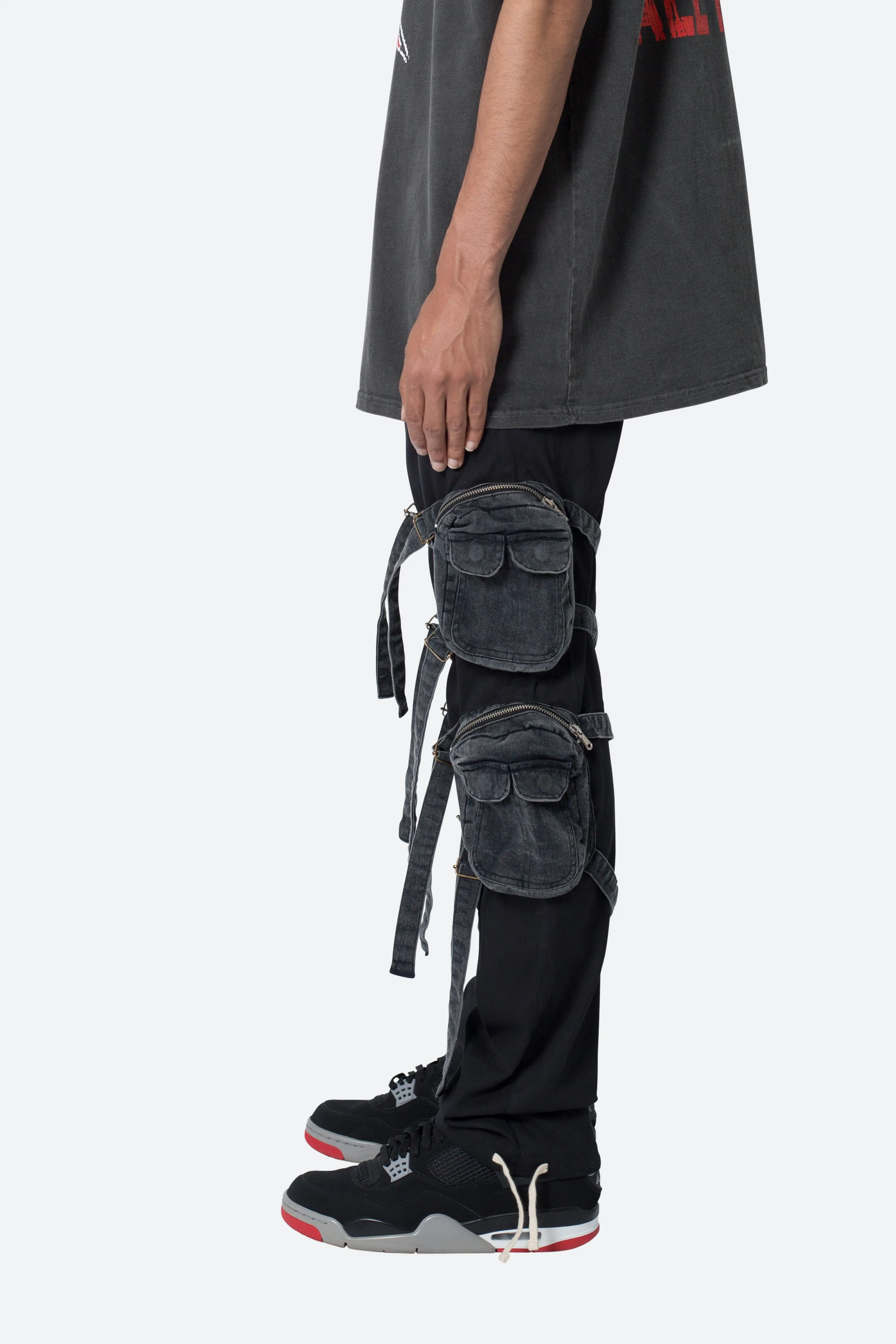 Twill Strapped Cargo Pants - Black