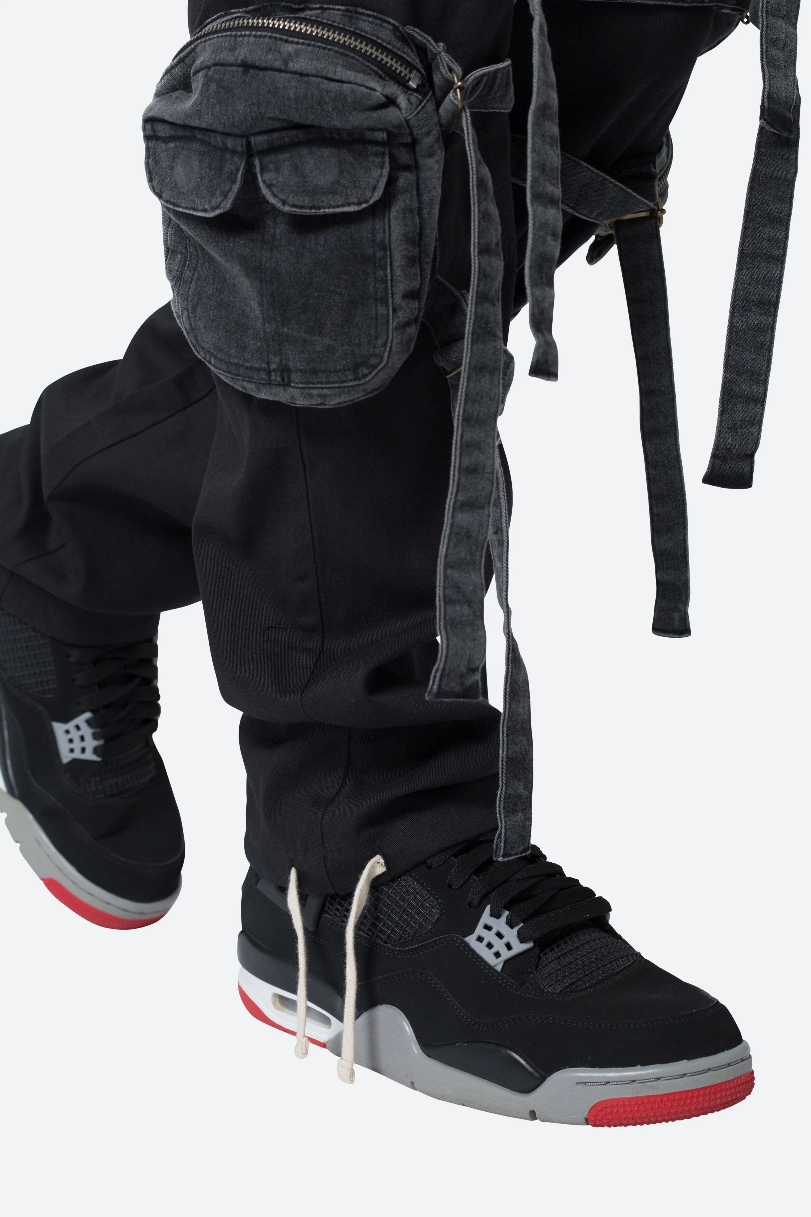 Twill Strapped Cargo Pants - Black