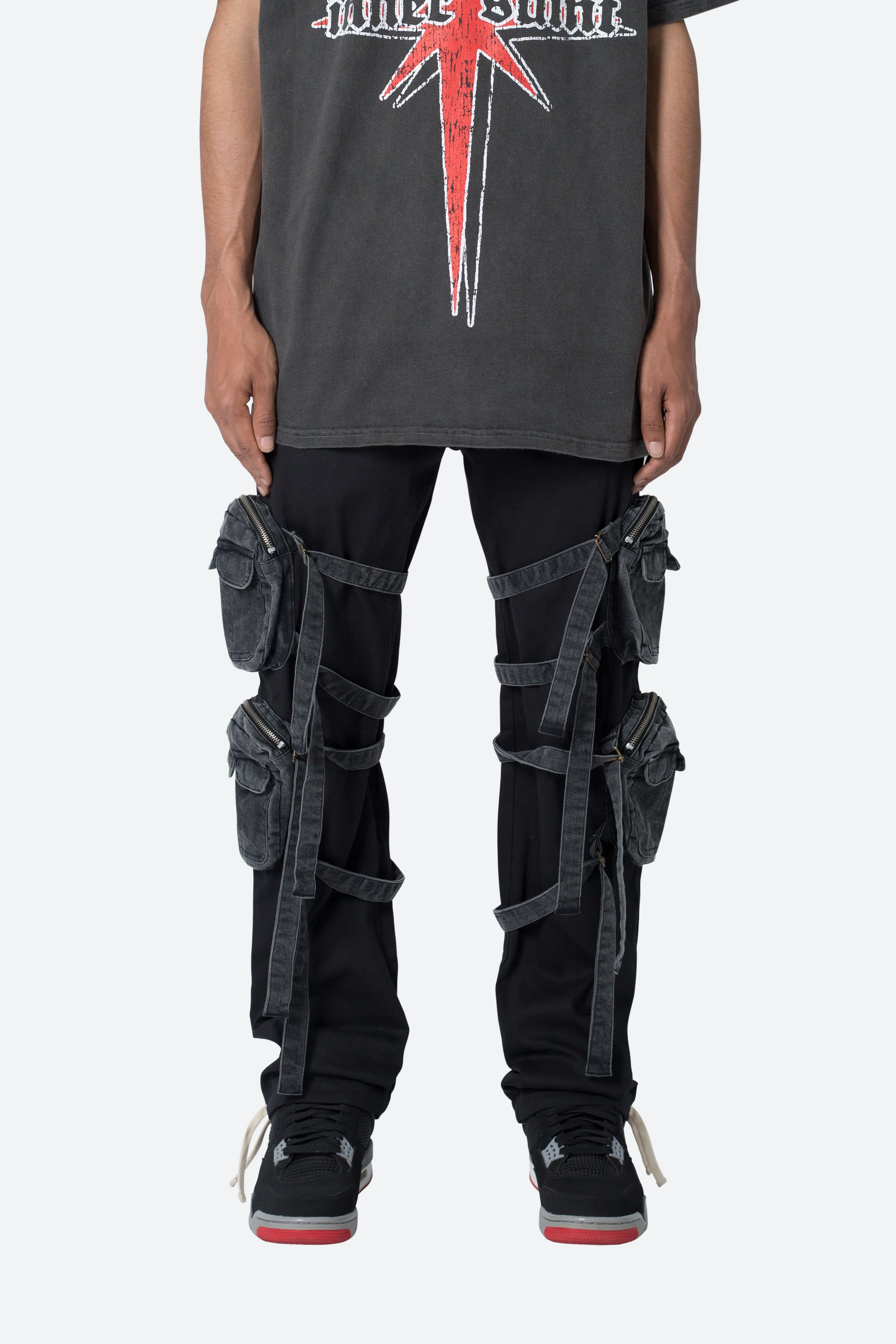 Twill Strapped Cargo Pants - Black