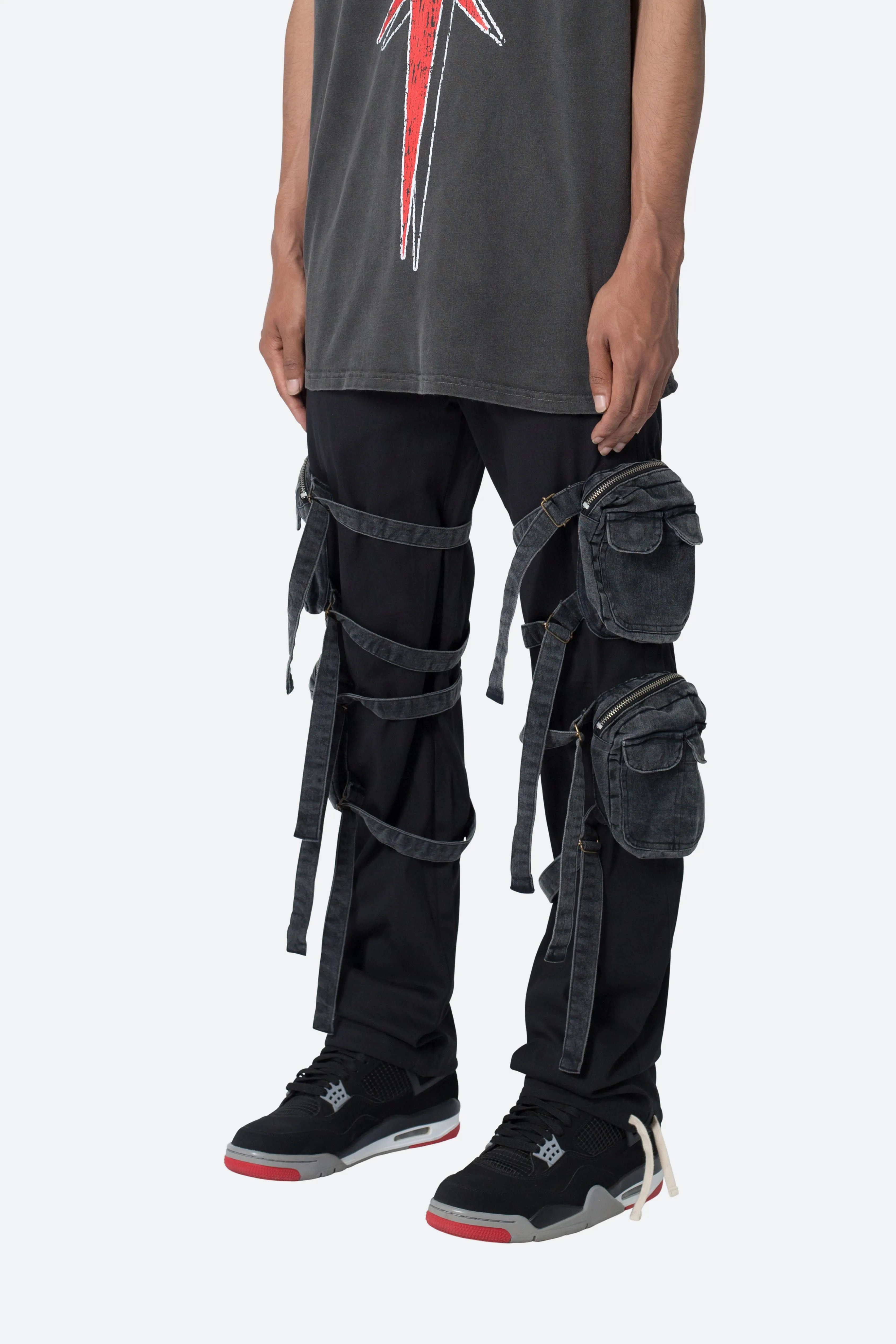 Twill Strapped Cargo Pants - Black