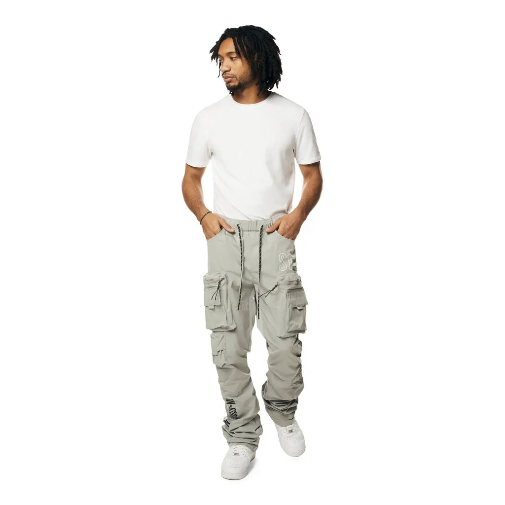 Utility Cargo Stacked Windbreaker Pants - Light Grey