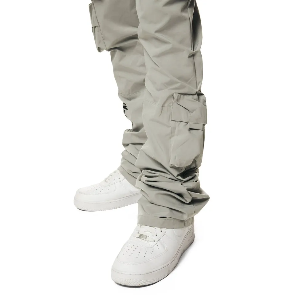 Utility Cargo Stacked Windbreaker Pants - Light Grey