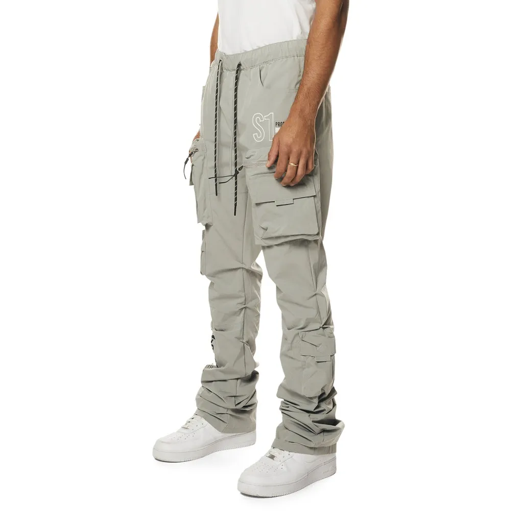 Utility Cargo Stacked Windbreaker Pants - Light Grey