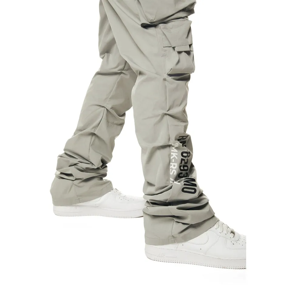 Utility Cargo Stacked Windbreaker Pants - Light Grey