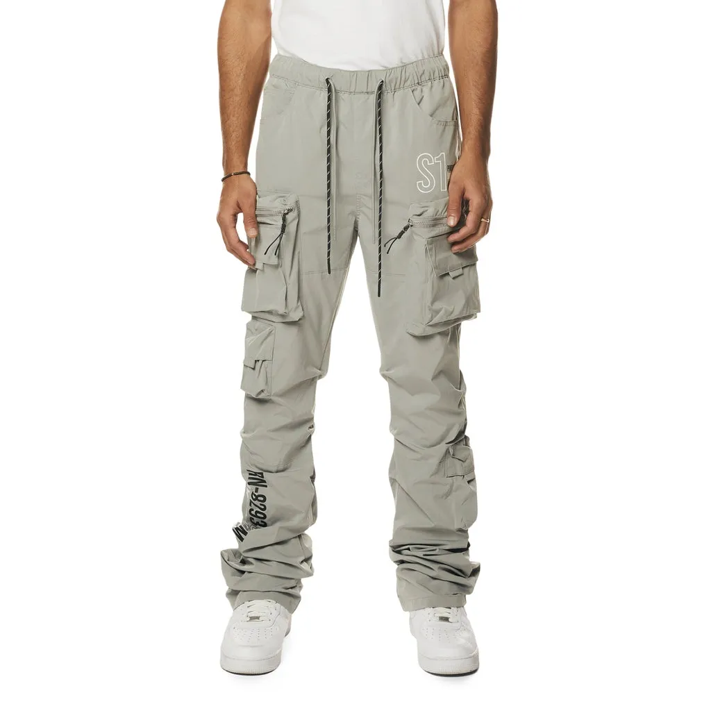 Utility Cargo Stacked Windbreaker Pants - Light Grey