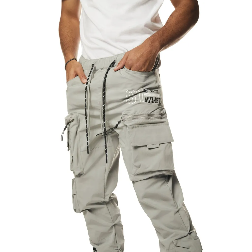 Utility Cargo Stacked Windbreaker Pants - Light Grey