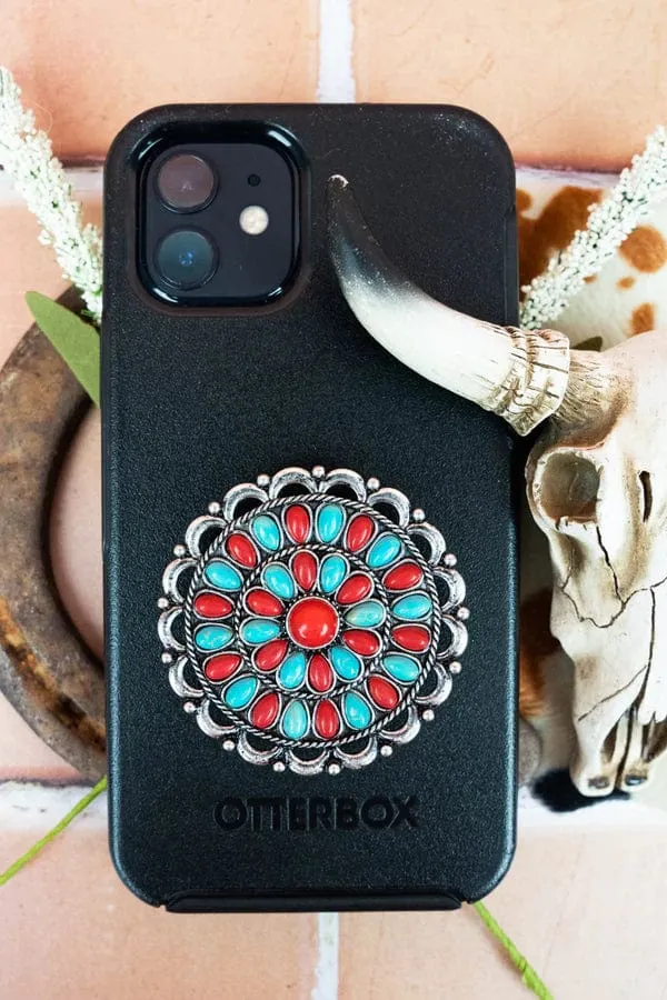 Western Phone Grip   Turquoise/Red