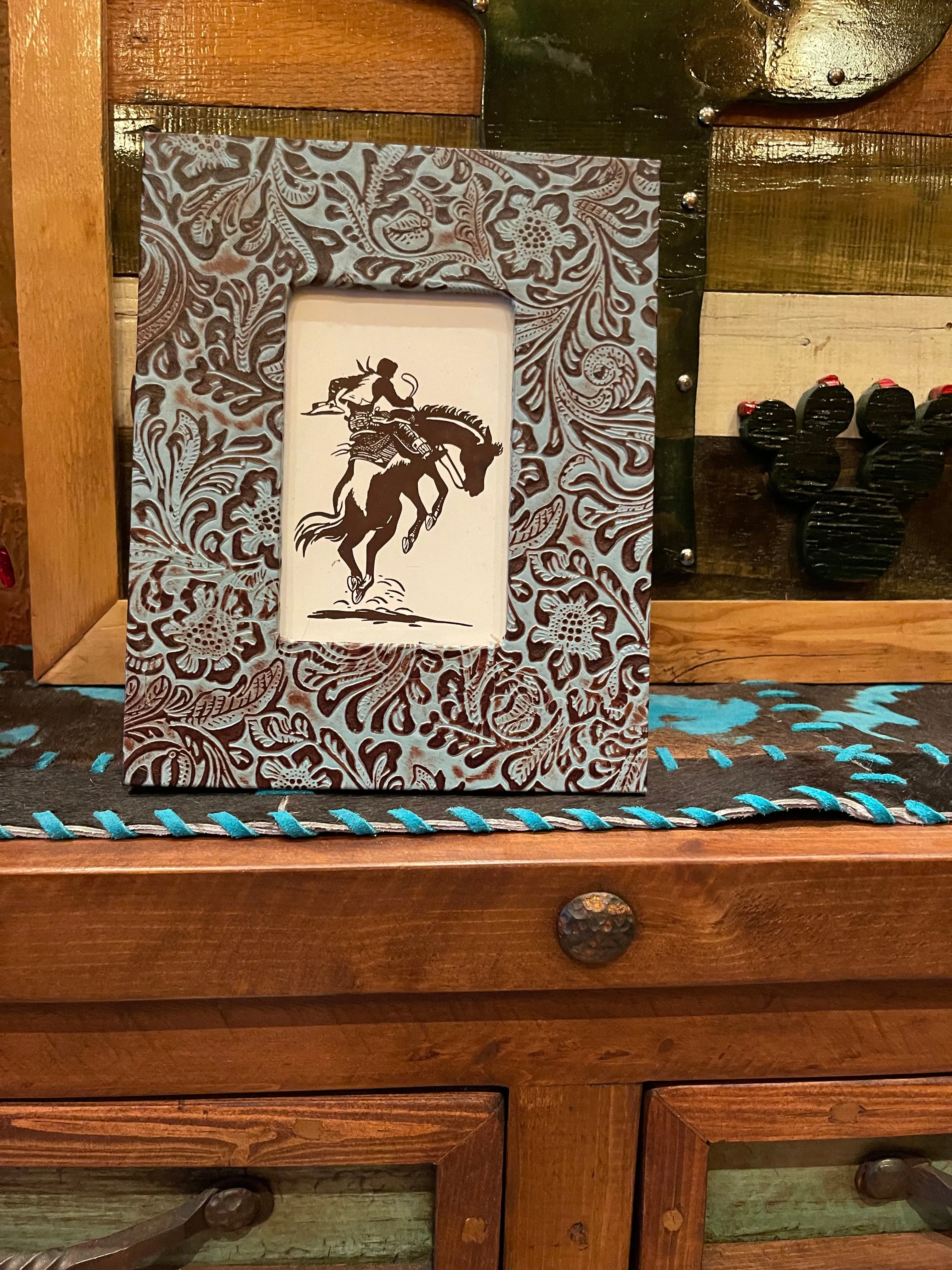 Western Tooled Leather picture frame