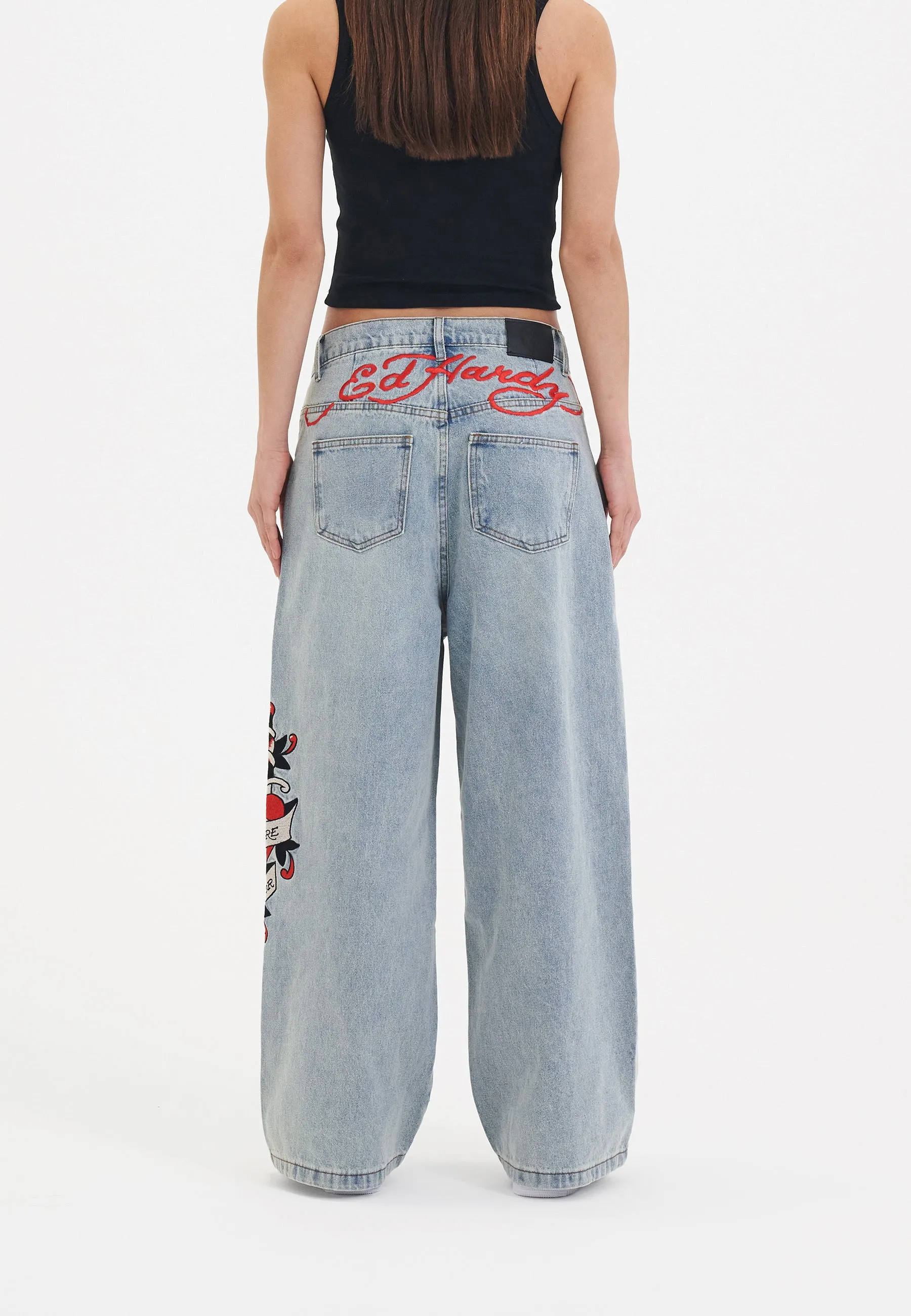 Womens Death Before Dishonour Xtra Oversized Denim Trousers Jeans - Blue